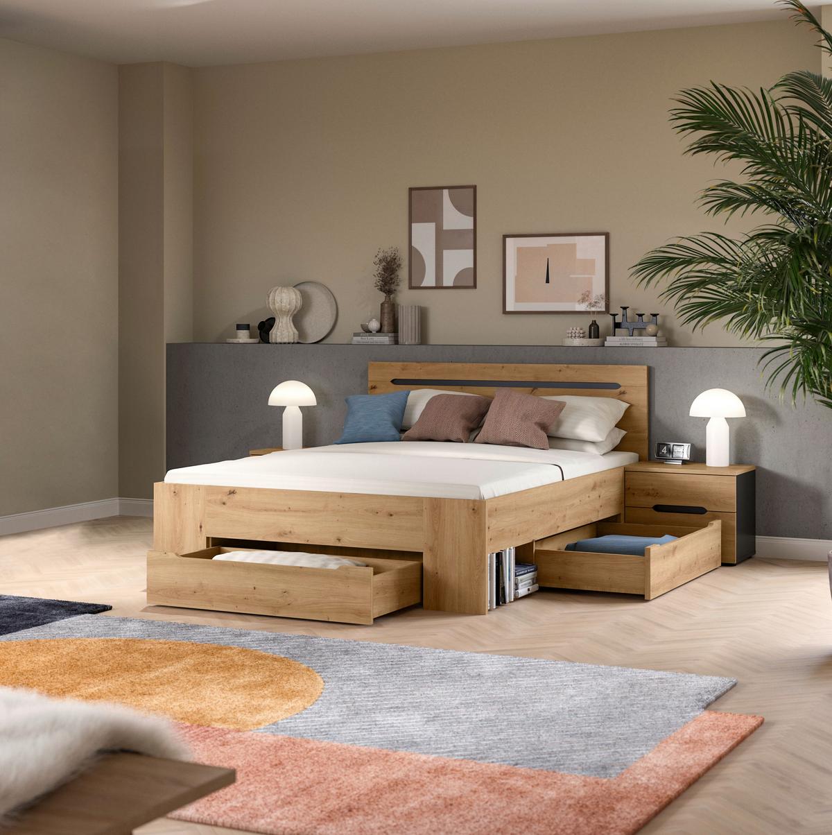 Schlafzimmer Canu Grau /Eiche Artisan Dekor B: 244cm - Eiche Artisan/Grau, MODERN, Holzwerkstoff (244/87/205cm) - MID.YOU