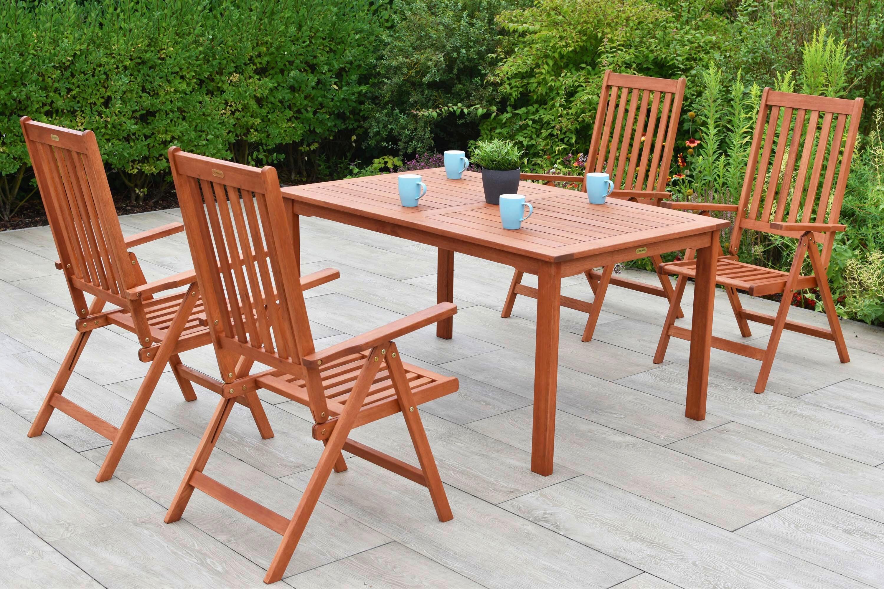 Gartentischgruppe Vitoria 5--Teilig. aus Holz - Eukalyptusholzfarben, KONVENTIONELL, Holz - Gardenson