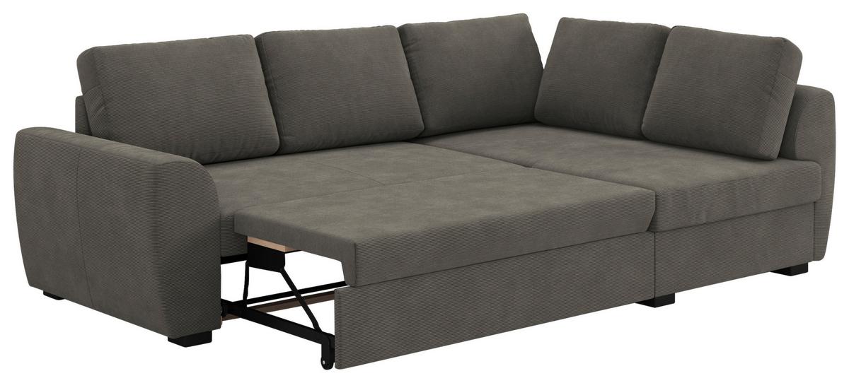 Ecksofa mit Bettfunktion Drift Cord anthrazit, B: 253cm - Anthrazit/Schwarz, Trend, Textil (253/154cm)