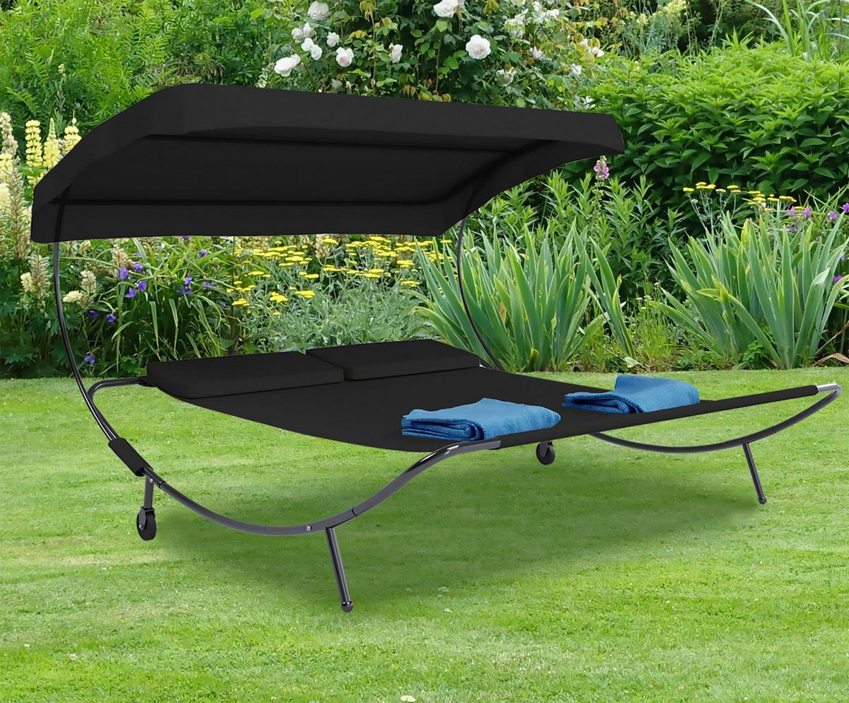 Doppel-Sonnenliege Bindox verstellbares Dach - Schwarz, Basics, Textil/Metall (130/137/200cm) - MID.YOU
