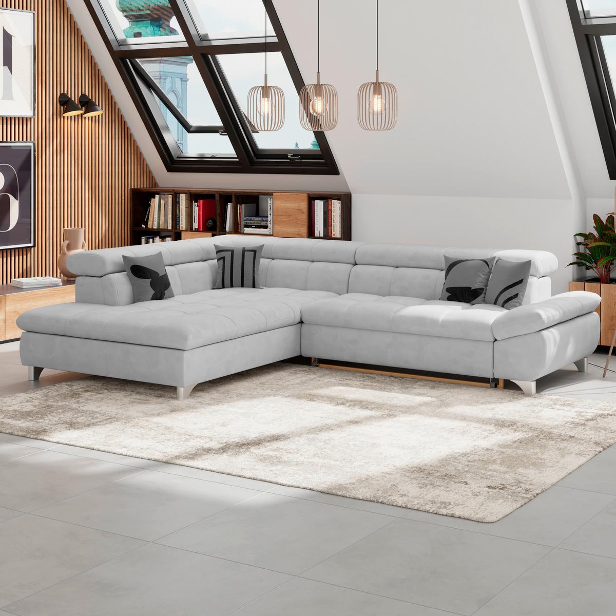 Ecksofa Gemini Hellgrau, B: 234cm - Chromfarben/Hellgrau, KONVENTIONELL, Textil (234/312cm)