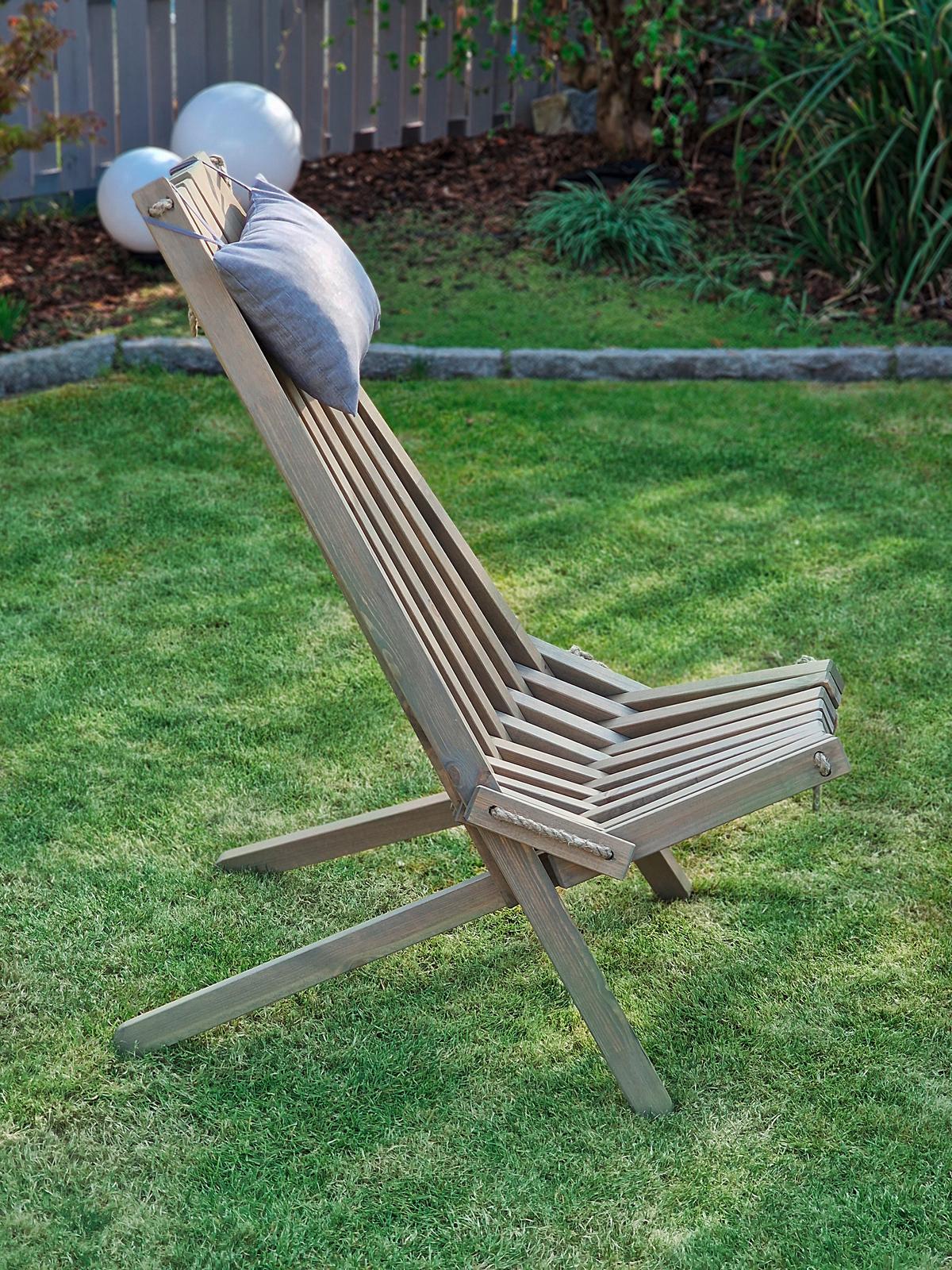 Garten-Relaxsessel Falun Holz Klappbar, mit Zierkissen - Grau, MODERN, Holz/Textil (69/104/93cm) - Gardenson