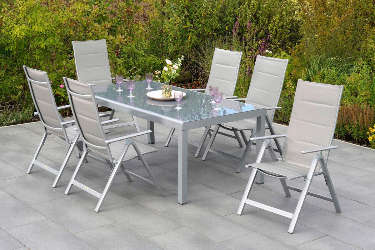 Gartentisch Tisch 190 X 100 cm - Silberfarben, MODERN, Glas/Metall (190/100/75cm) - Gardenson