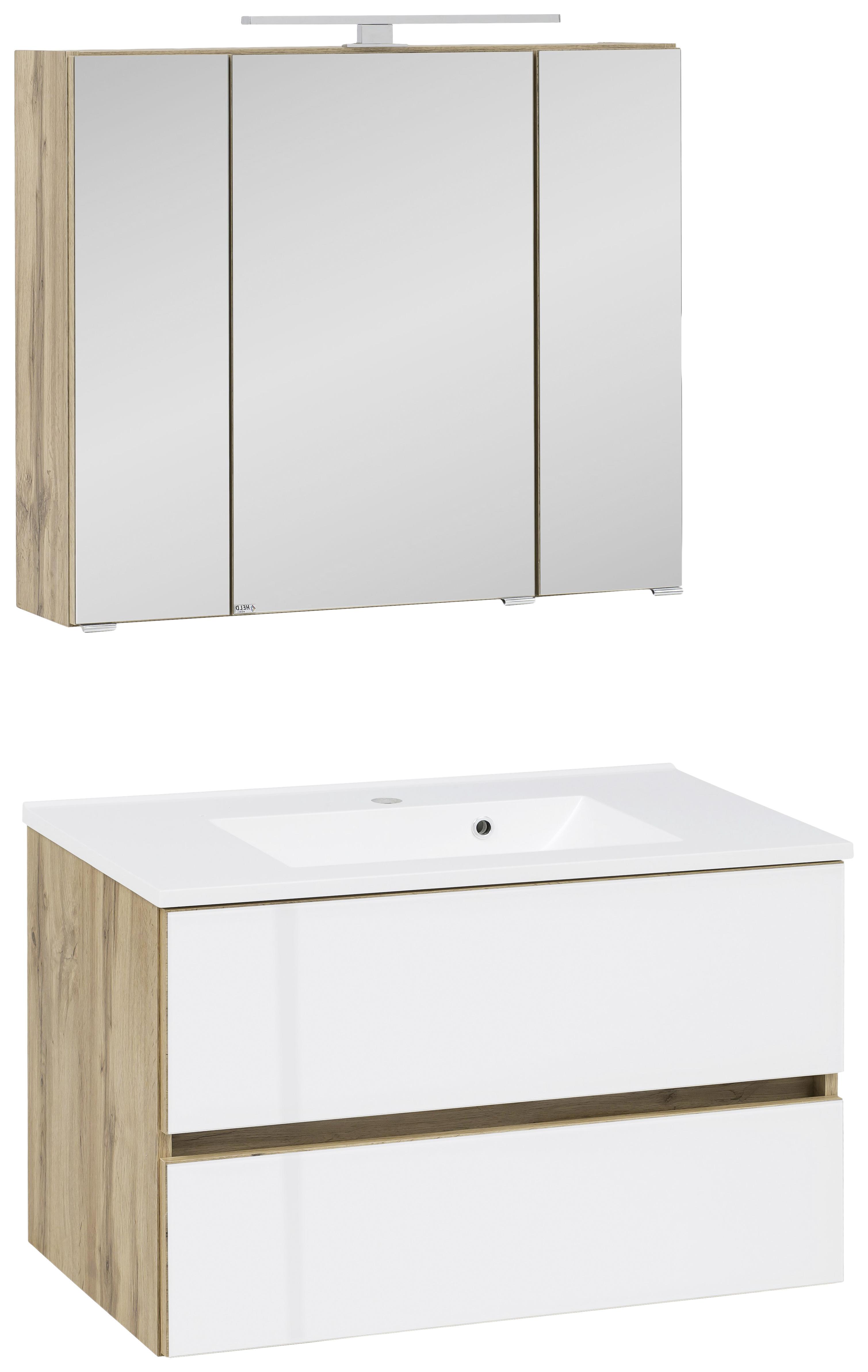 Bademöbelset 2-teilig in Weiß und Eichefarben