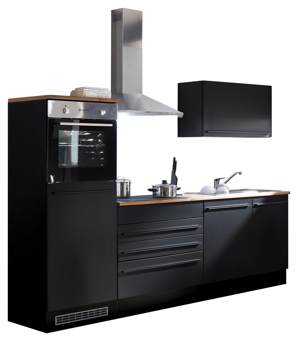 Küchenzeile Jazz mit Geräte B: 260 cm Schwarz/Eiche Dekor - Eichefarben/Schwarz, LIFESTYLE, Holzwerkstoff (260cm) - MID.YOU
