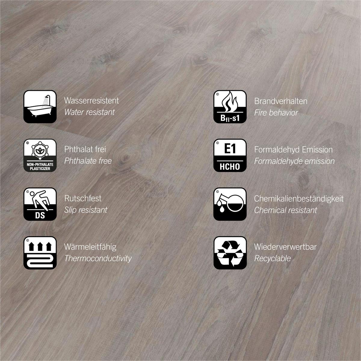 Designboden Eichefarben /Graubraun Landhausdiele Stärke 5mm - Eichefarben/Graubraun, Basics, Kunststoff (121/22/0.5cm)