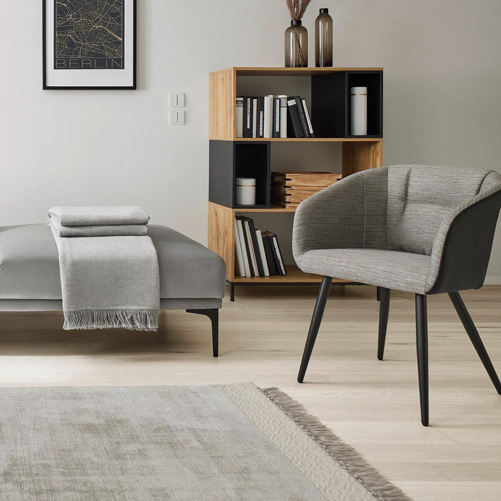 Jedálenská stolička Bianco pravá koža čierna - čierna/sivá, Modern, kov/koža (55,5/75,5/58cm) - Bessagi Home