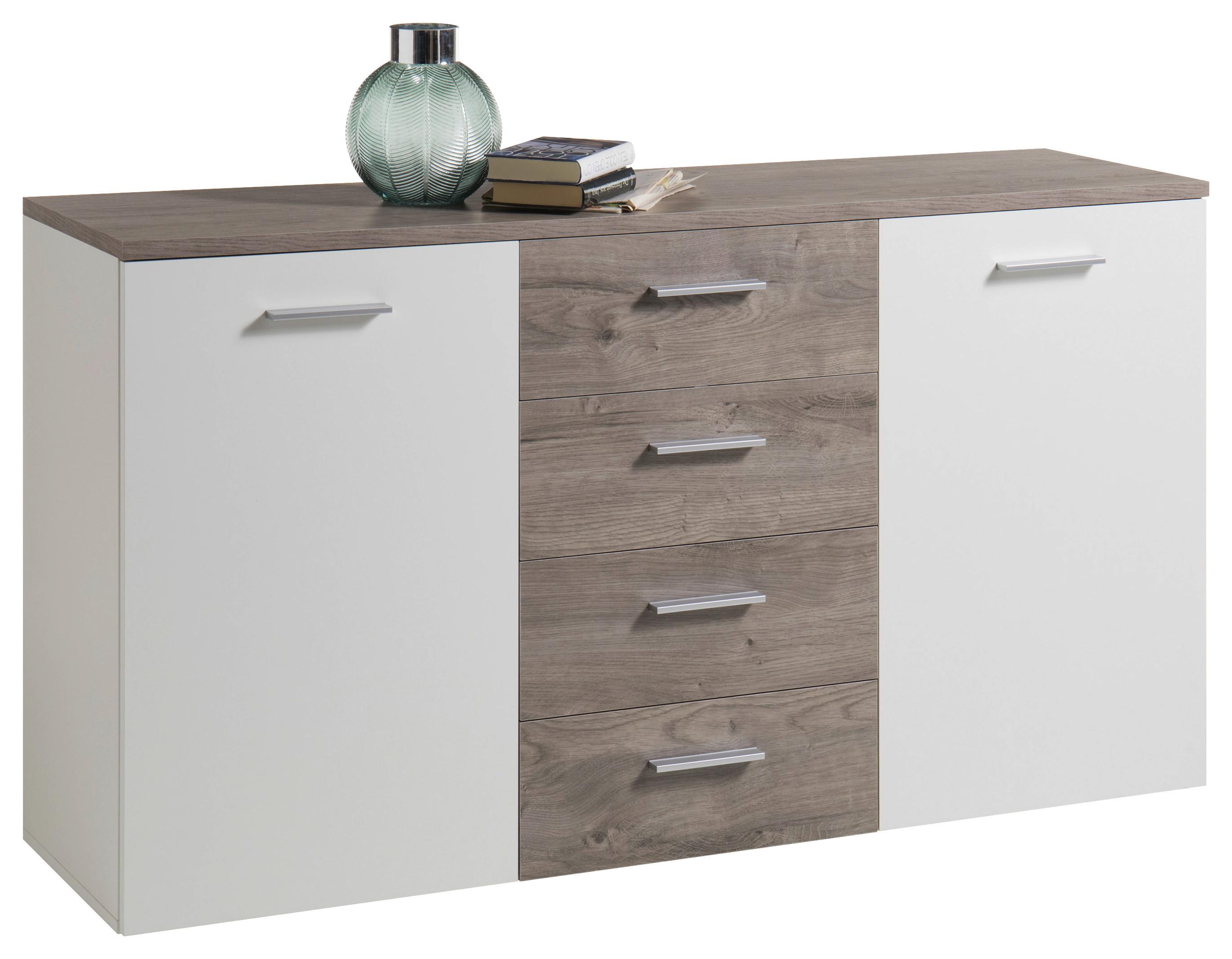 Sideboard Vesuv B:150cm Weiß/ Ribbeck Eiche Dekor - Eichefarben/Weiß, MODERN, Holzwerkstoff (150/81/42cm)