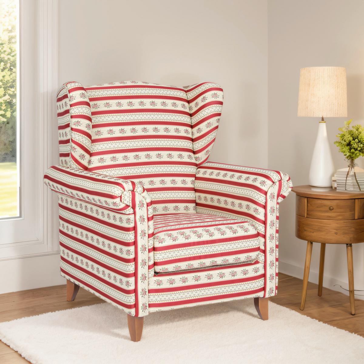 Polstersessel Loretta, rot +Blumenmuster, ca.86x81x105 cm - Basics (81/86/105cm)
