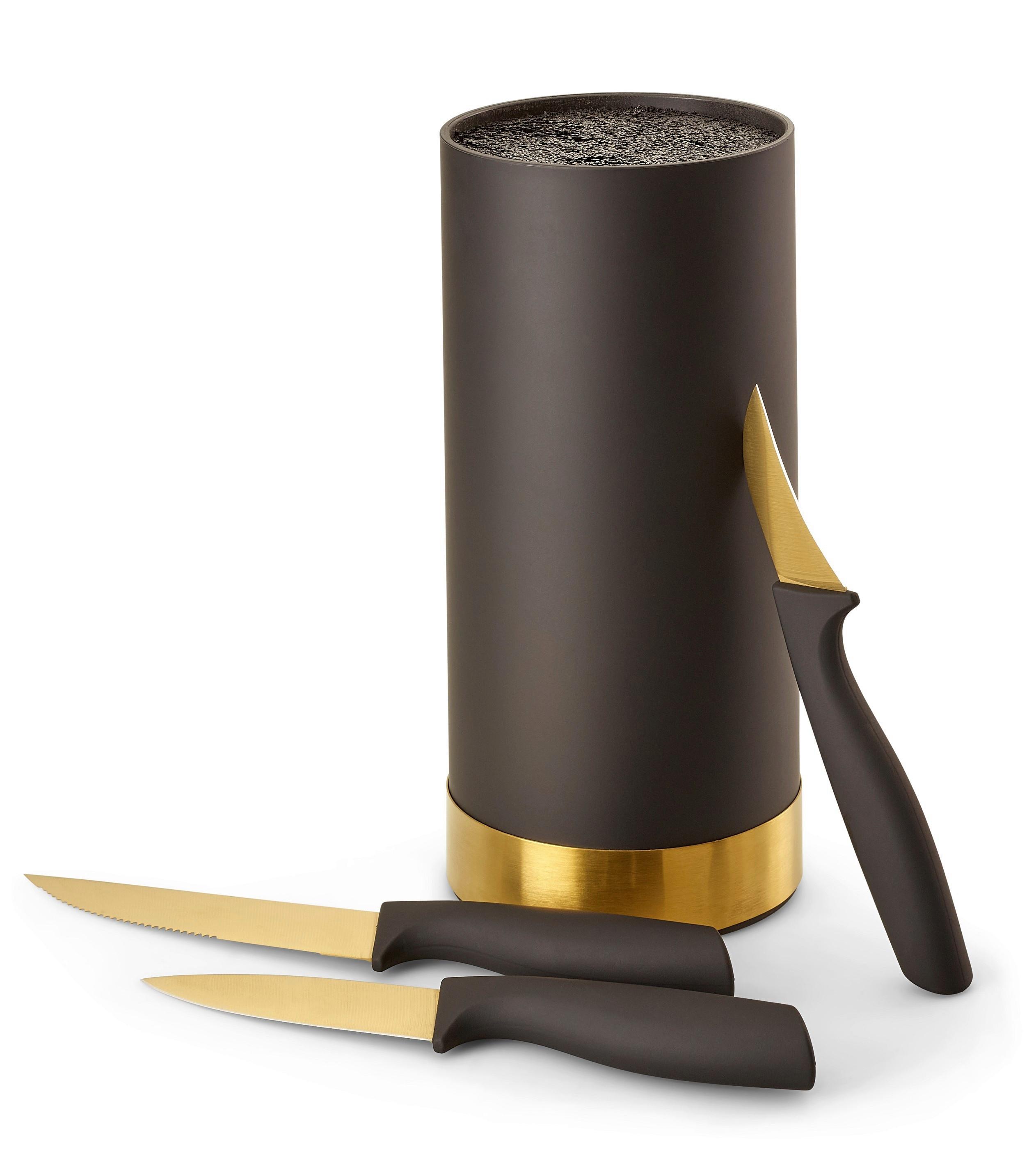 Messerblock Schwarz/Gold Kunststoff 4--Teilig.