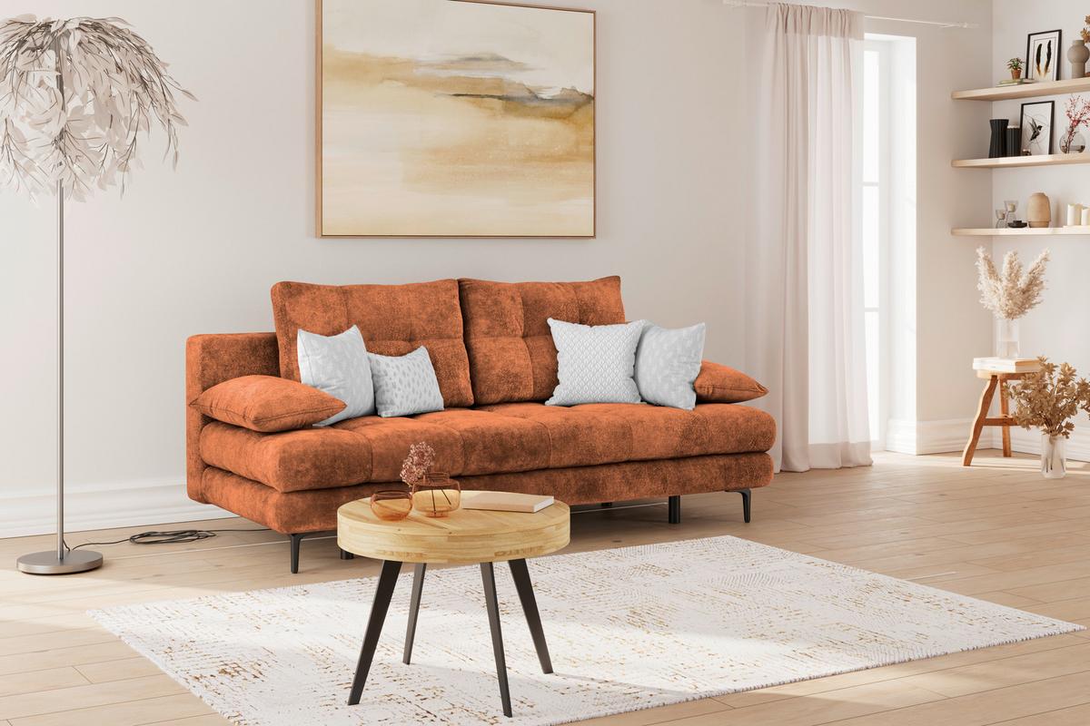 Schlafsofa Perla Terracotta B: 203 cm - Terracotta/Schwarz, KONVENTIONELL, Textil (203/94/96cm)