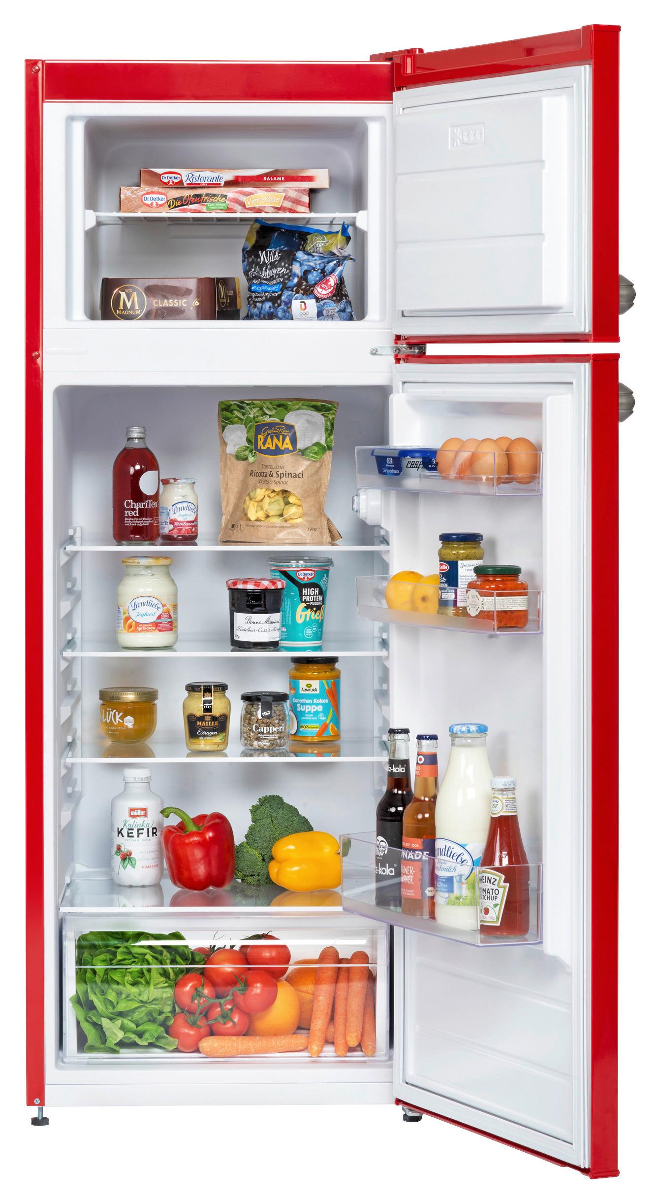 Kühlschrank KS144vr Rot 171 L Freistehend mit Gefrierfach - Rot, Trend, Glas/Kunststoff (54/145/57cm) - Respekta