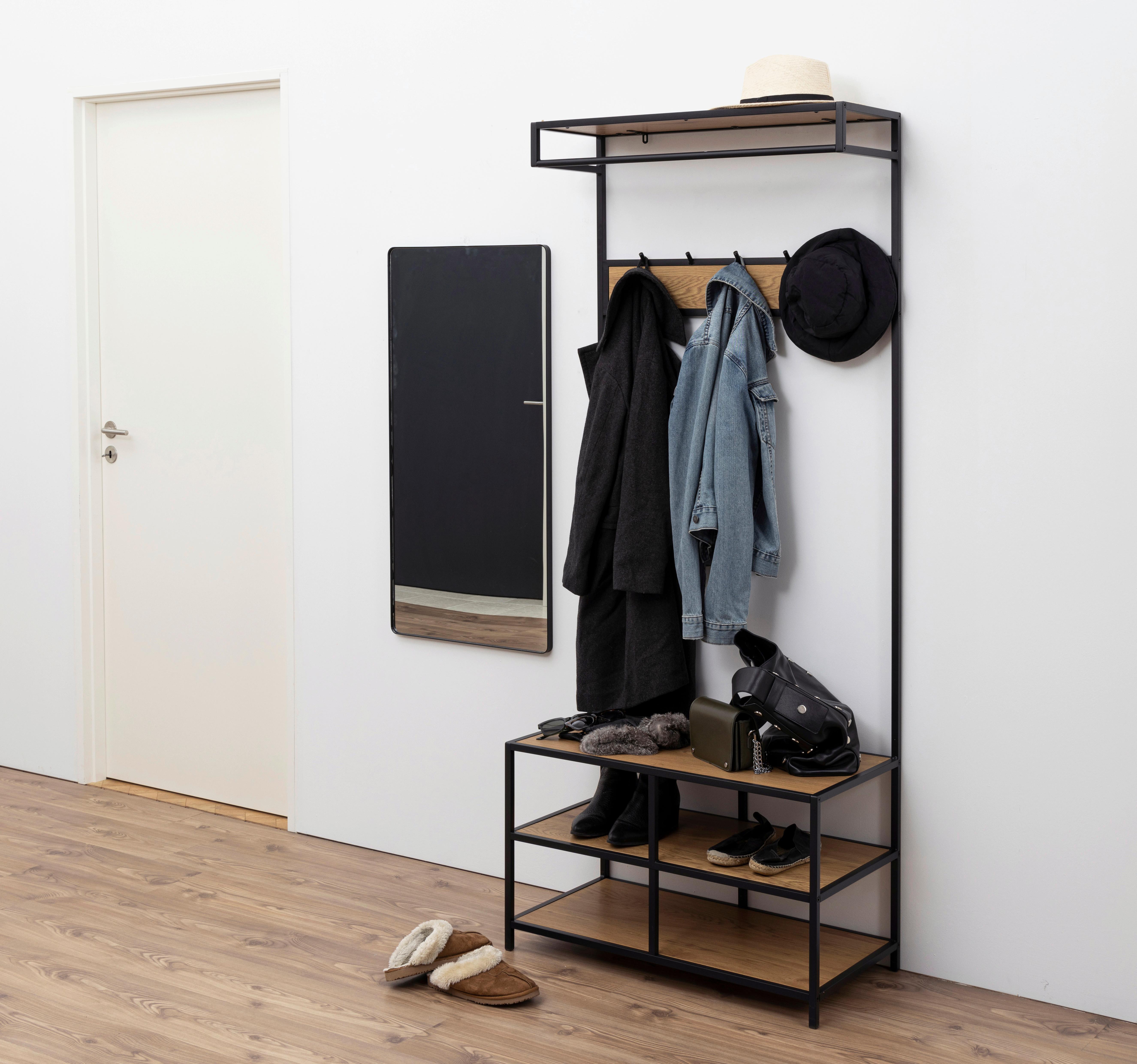 Garderobe Seaford Schwarz/ Wildeiche Dekor/Metall B: 77cm - Wildeiche/Schwarz, Trend, Holzwerkstoff/Metall (77/185/40cm) - MID.YOU