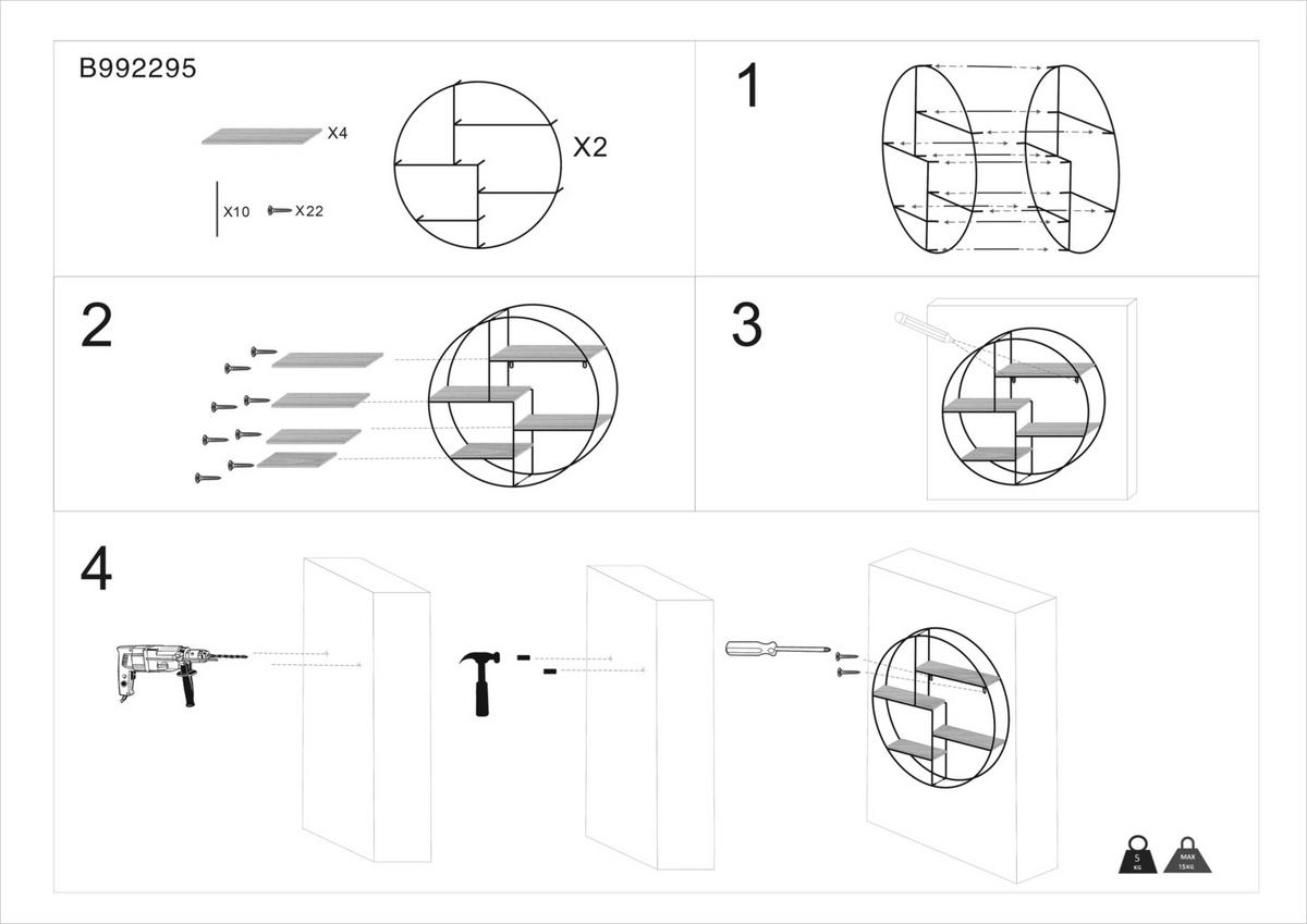Falipolc Rom 1 - fekete/mandulafenyő színű, Modern, faalapú anyag/fém (70/70/15cm)