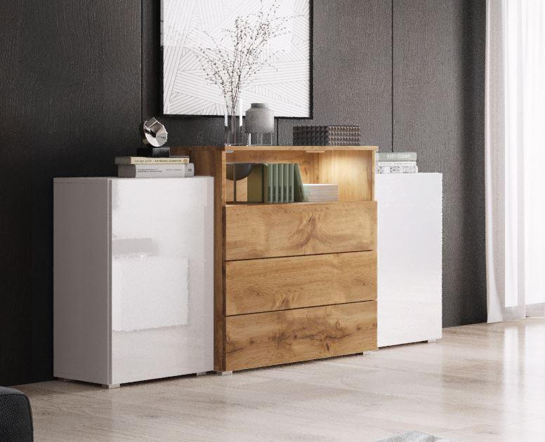 Sideboard Mit Led 150cm Urban Iii ,weiß/eiche - Weiß Hochglanz/Eiche Wotan, LIFESTYLE, Holzwerkstoff (150/68,7/32,5cm) - P & B
