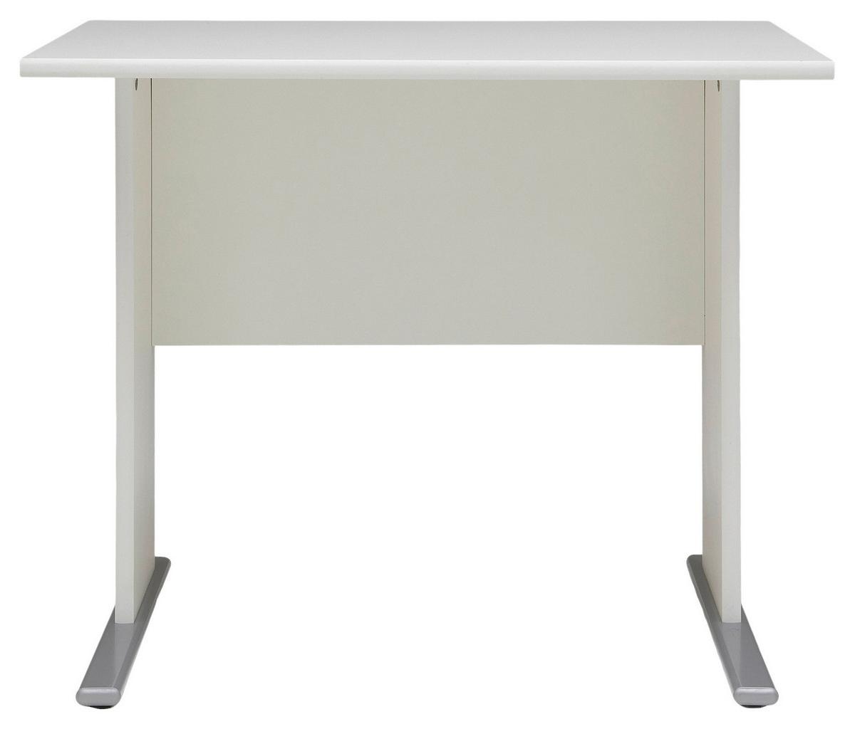 Schreibtisch B 90cm H 74,2cm Serie 200, Weiß - Silberfarben/Weiß, Basics, Holzwerkstoff/Metall (90/65/74,2cm) - MID.YOU