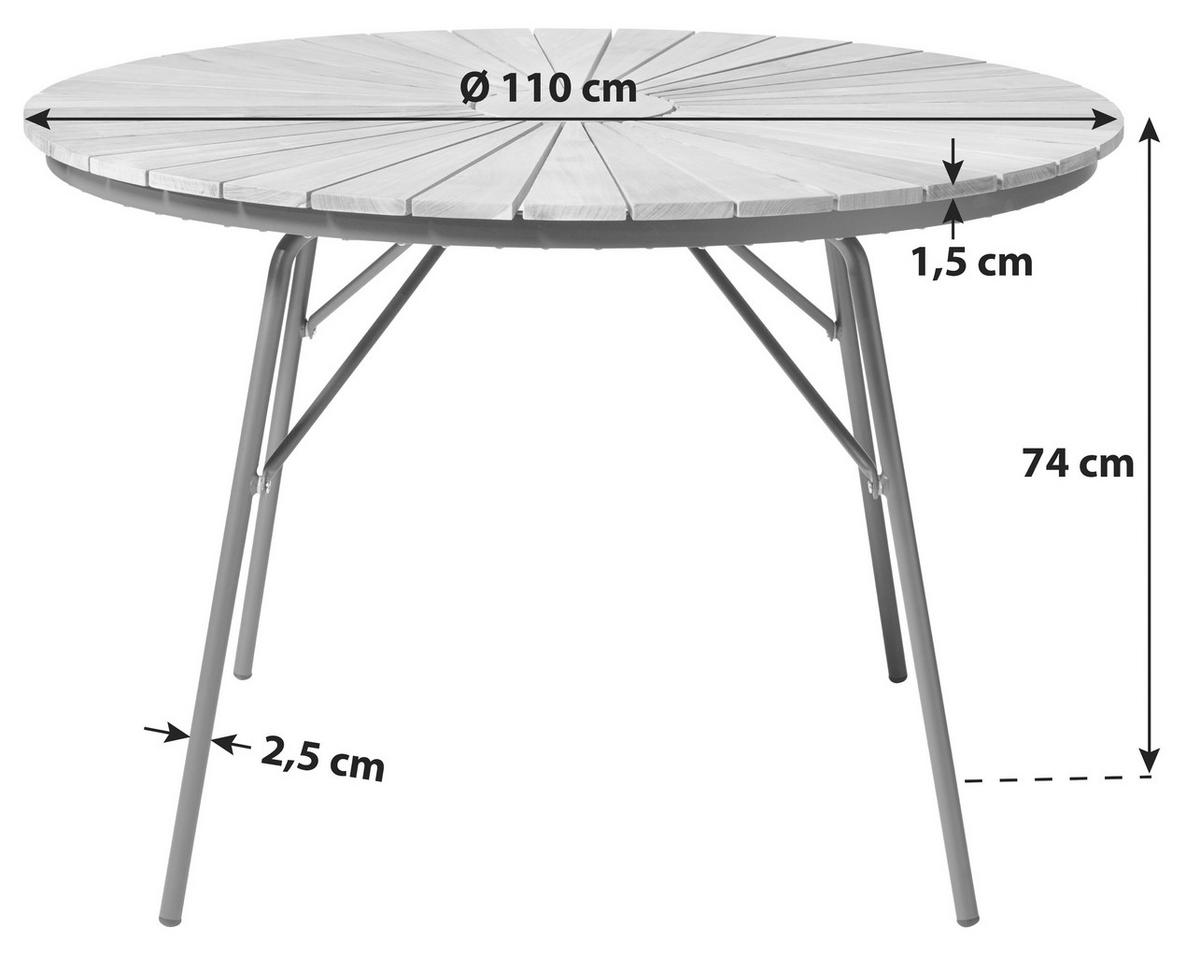 Gartentisch Ellen Teakholz ⌀ 110 cm - Anthrazit/Teakfarben, KONVENTIONELL, Holz/Metall (110/110/74cm) - Gardenson