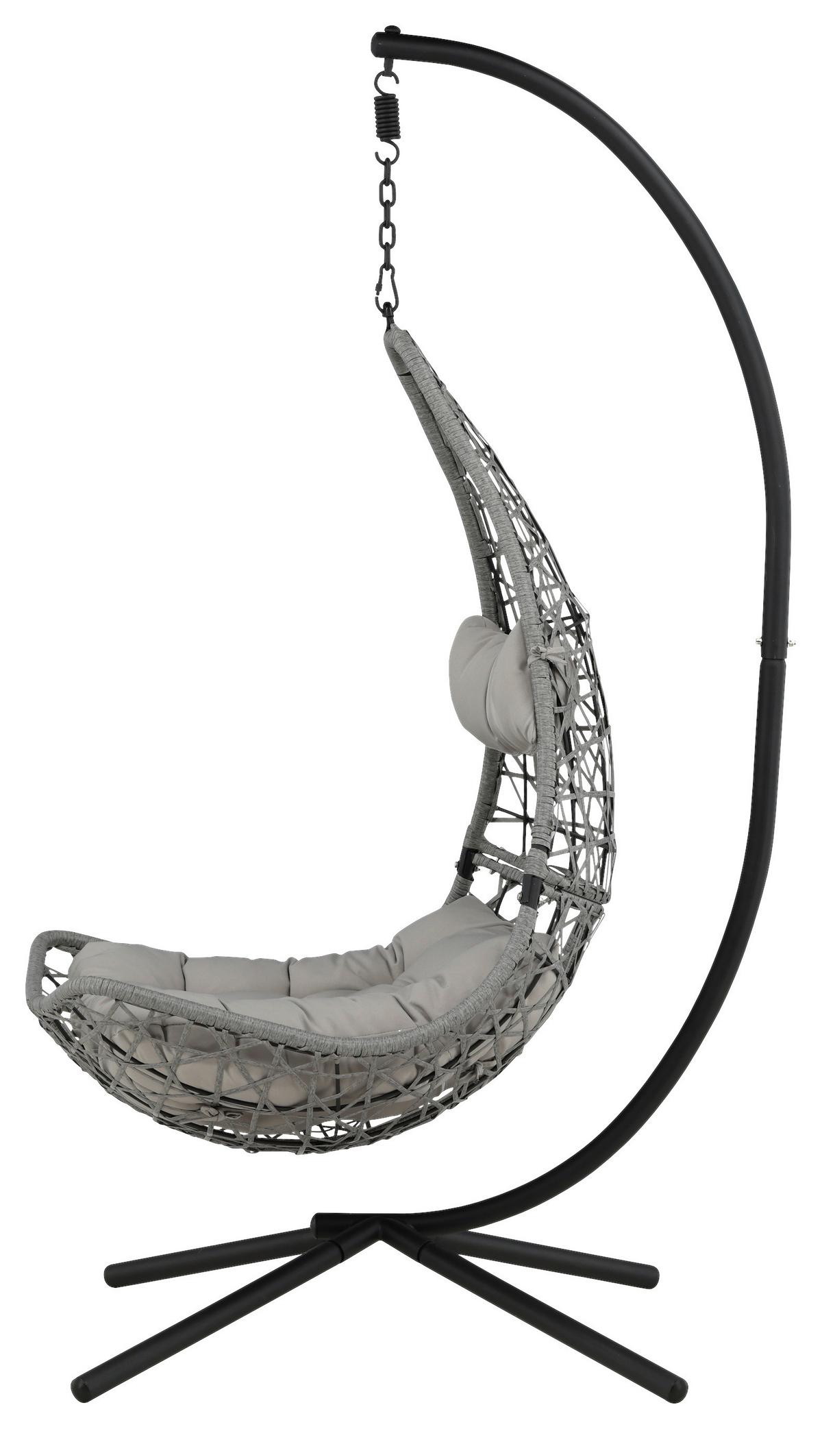 Hängesessel +gestell Edinburgh Mit Sitz- und Rückenkissen - Schwarz/Grau, KONVENTIONELL, Kunststoff (132/205/130cm) - Gardenson