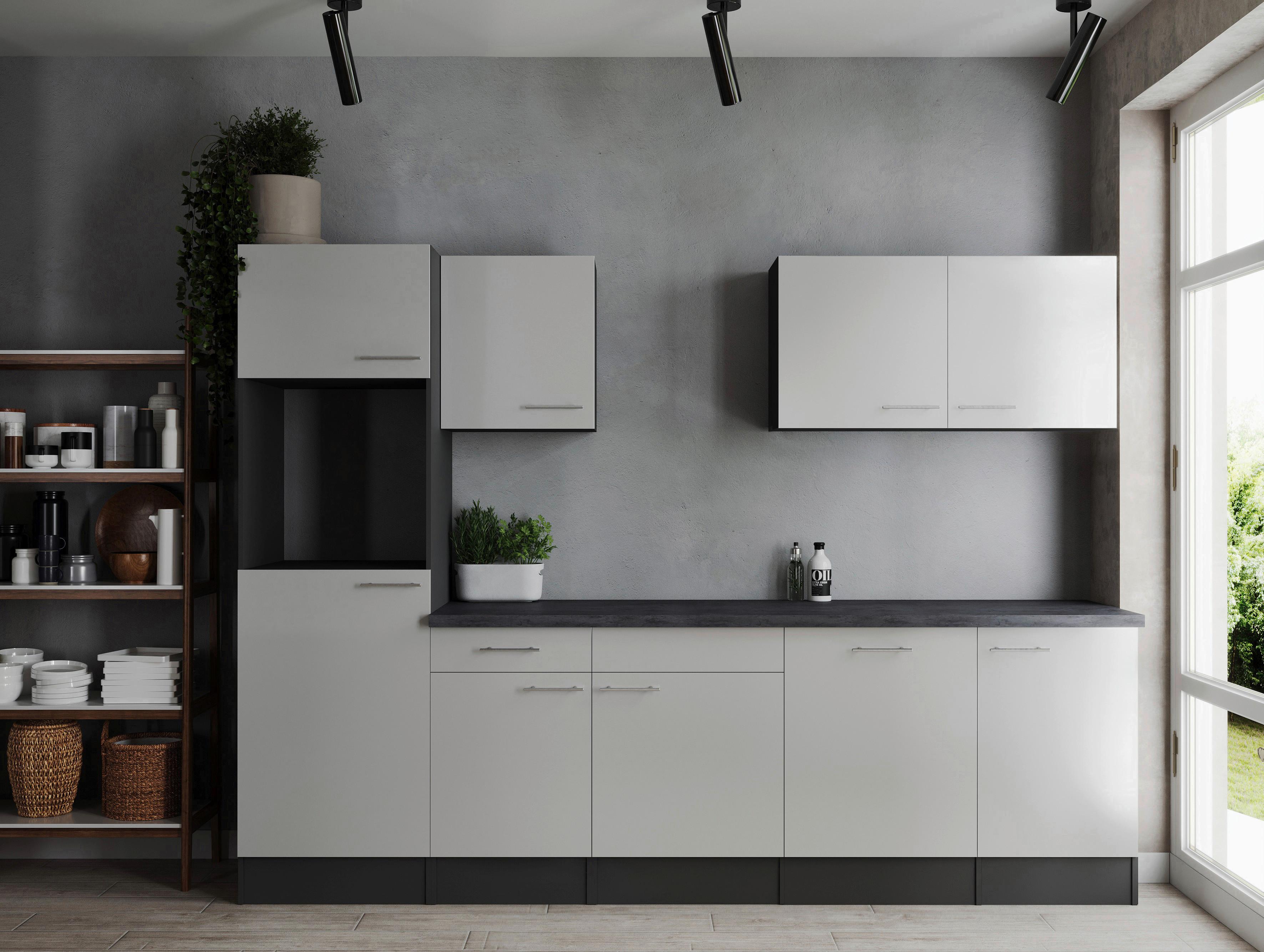 Küchenleerblock Oliver Grau, Weiß B: 280 Cm - Weiß/Grau, Design, Holzwerkstoff (280cm) - Respekta