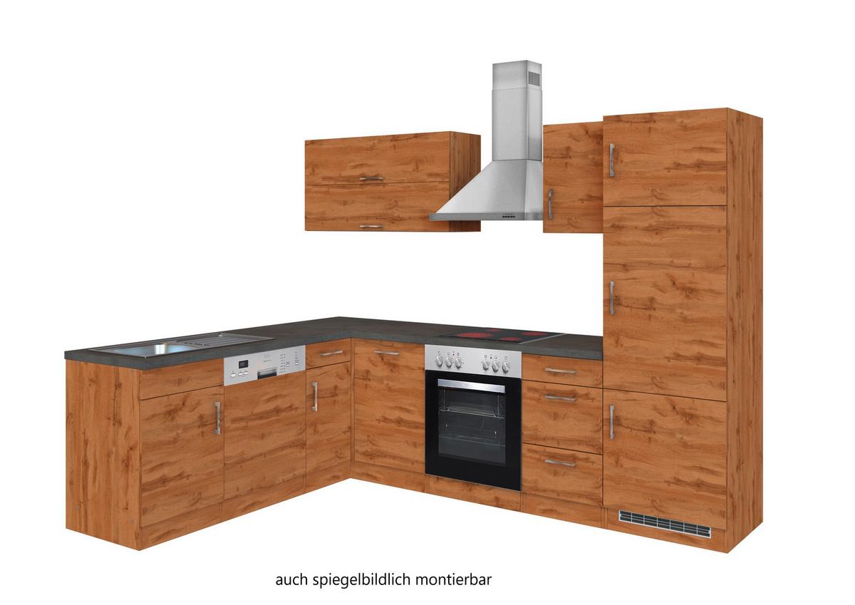 Eckküche Winkelblock Mit Geräten 270x210 Cm Eichefarben - Schieferfarben/Eiche Wotan, MODERN, Holzwerkstoff (210/270cm) - Held