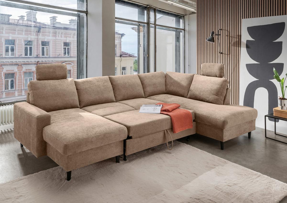 Wohnlandschaft Passione Hellbraun U: 153x305x200 Cm - Hellbraun/Schwarz, MODERN, Textil (153/305/200cm) - Livetastic