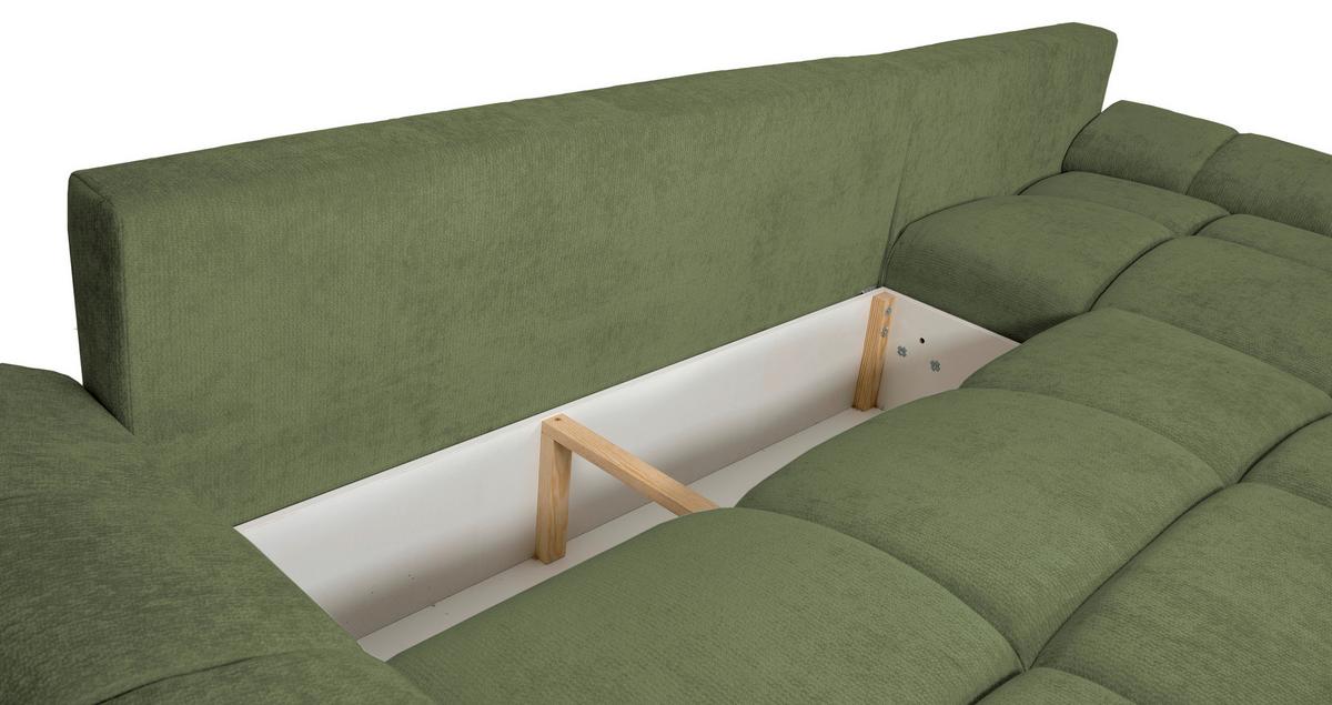 ECKSCHLAFSOFA Ramon, Dunkelgrün S: 296x182cm - Chromfarben/Dunkelgrün, Trend, Textil (296/182cm)