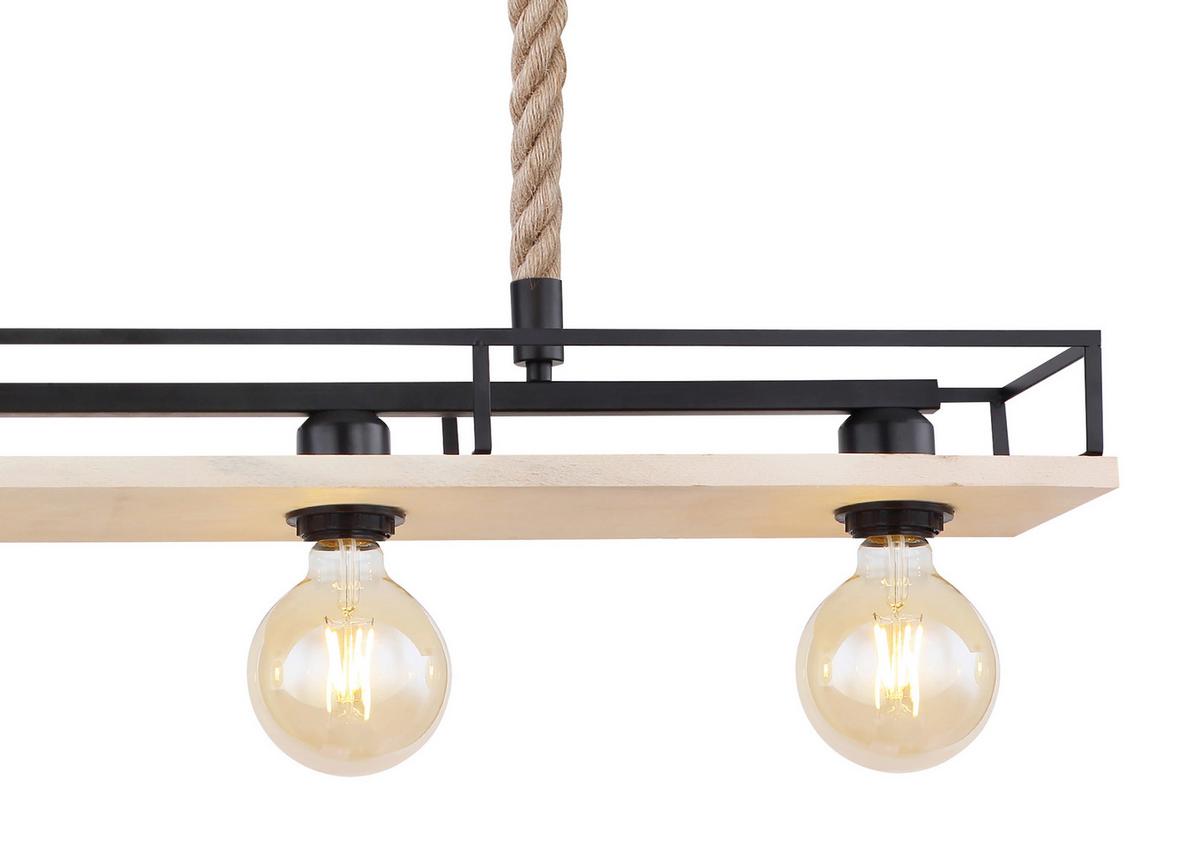 Hängeleuchte H: 120 cm 4-Flammig - Schwarz/Braun, Basics, Naturmaterialien/Holz (95/15/120cm) - Globo