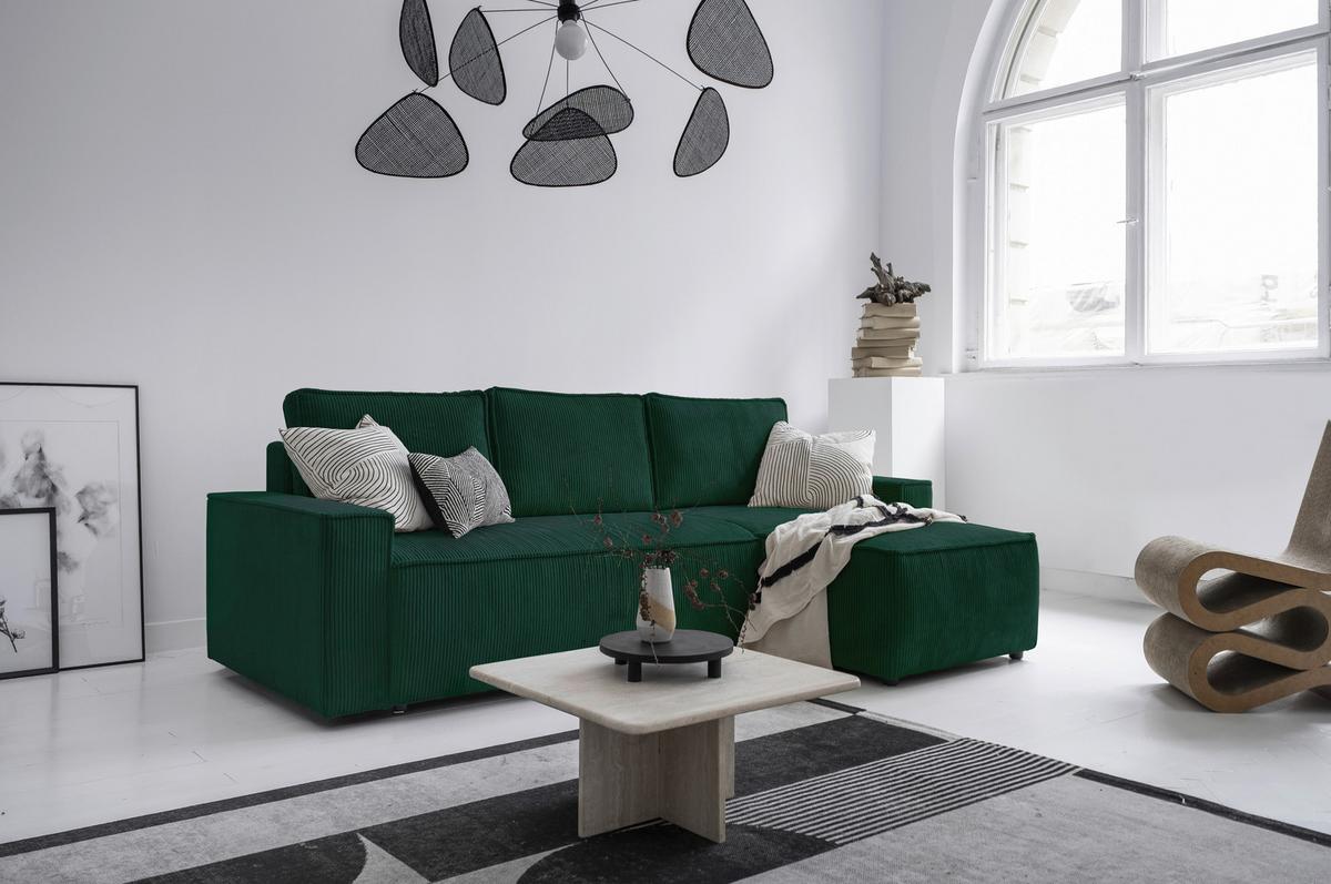 Rozkladacia sedačka OLIVER, obojstranná montáž, tm. zelená - čierna/tmavozelená, Design, textil/plast (250/156cm) - MID.YOU