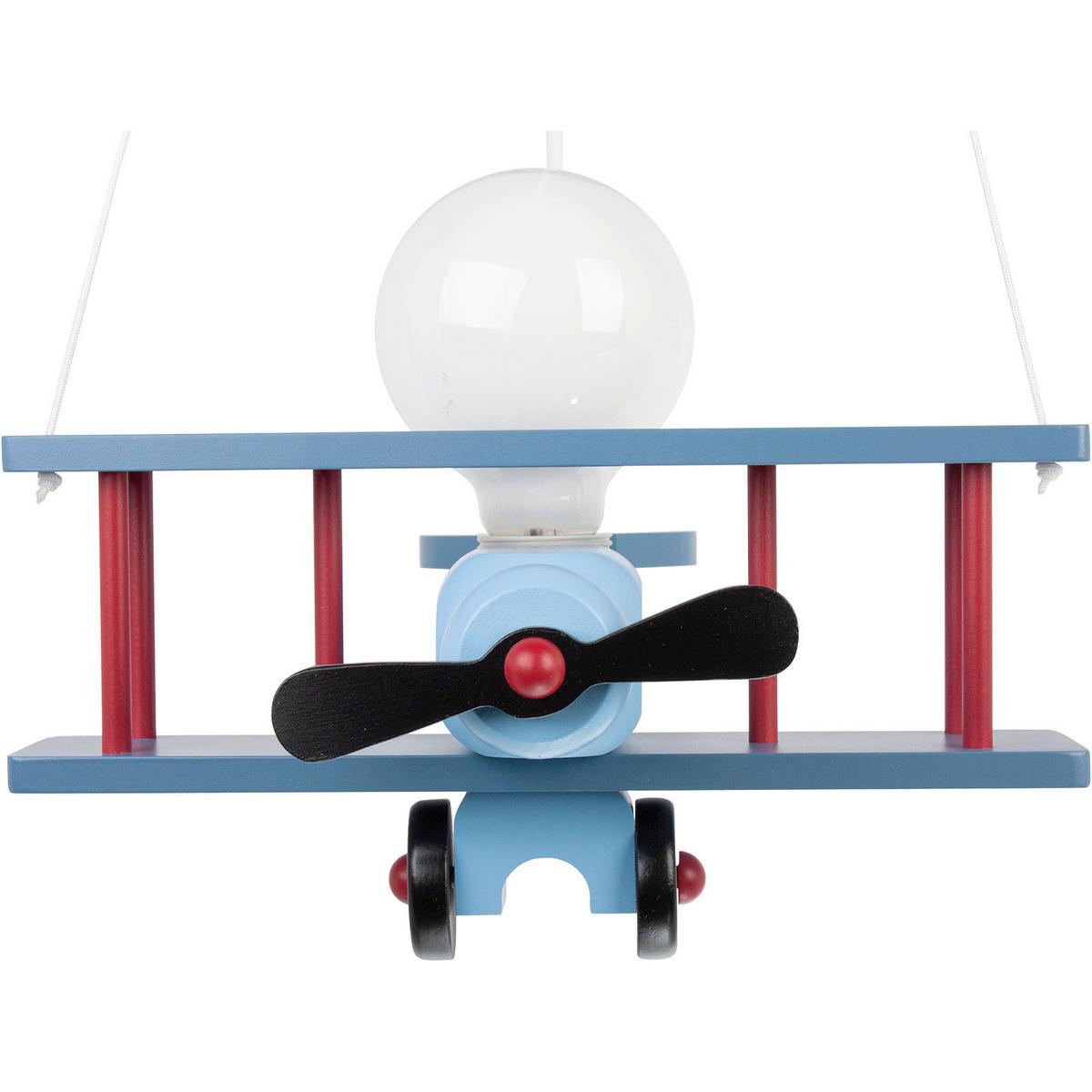 Kinderhängeleuchte Flugzeug H: 75 Cm 1-Flammig - Blau/Rot, KONVENTIONELL, Holz (29/31/75cm)