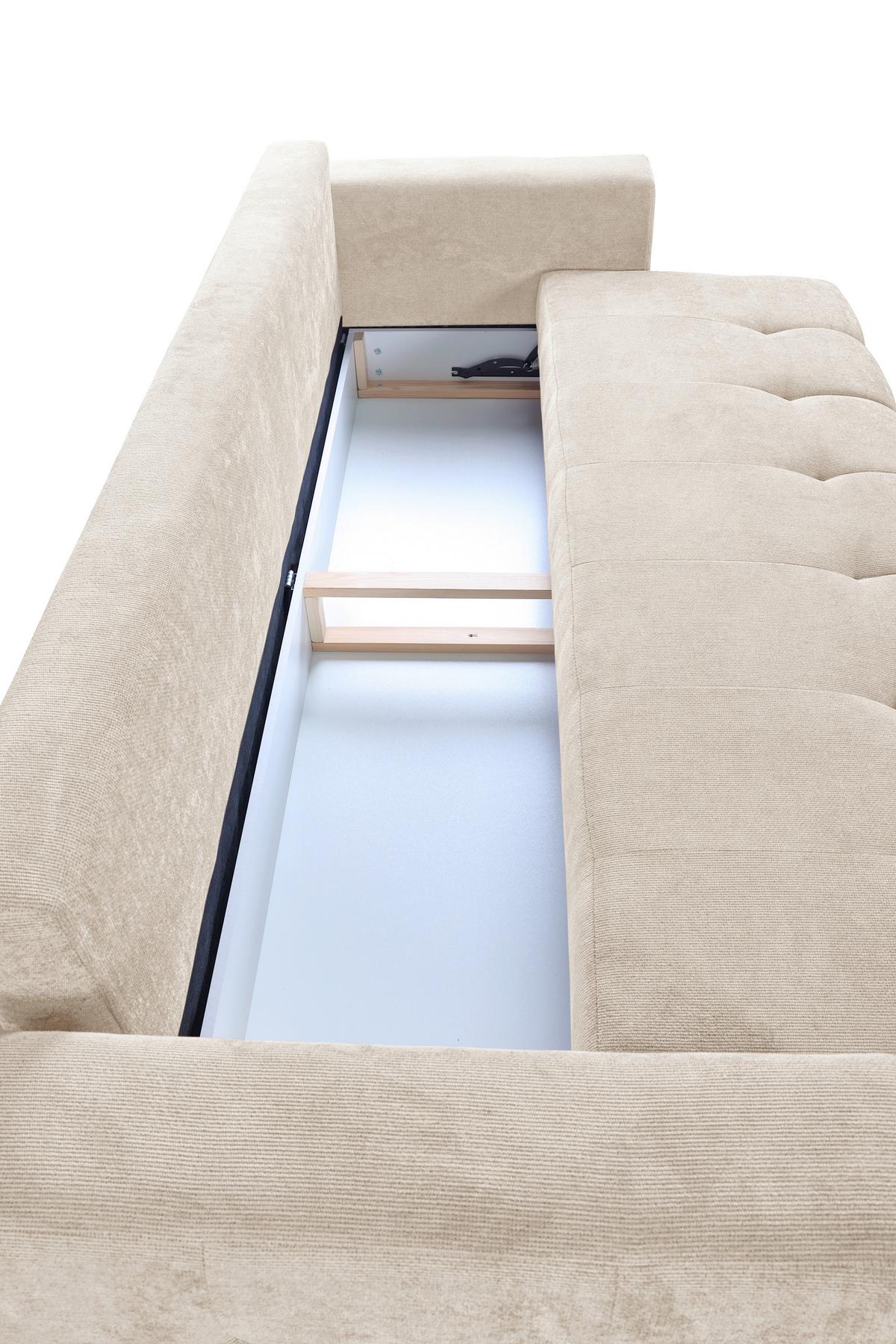 Schlafsofa Weronika, Beige B: 247 Cm - Beige/Schwarz, Design, Holz/Holzwerkstoff (247/94/90cm) - MID.YOU