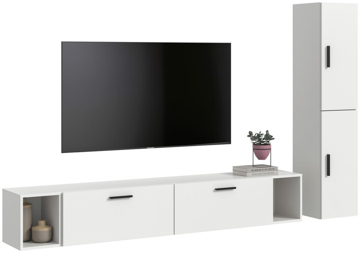 Wohnwand, The ONE 1, B: 259 cm Weiss - Schwarz/Weiß, Trend, Holzwerkstoff (259/182/34cm)