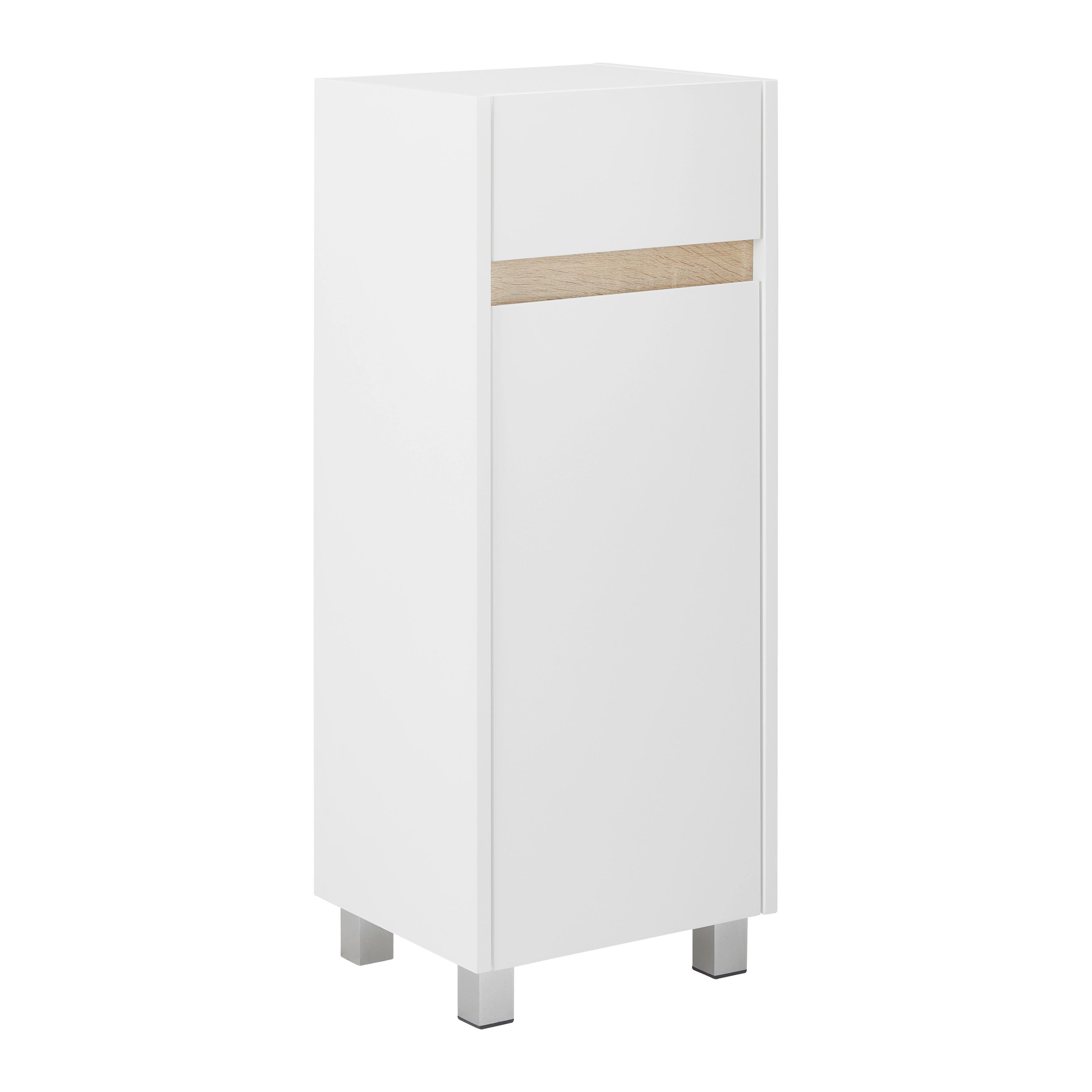 Nízka skrinka MASSIMO biela/borovica - biela/strieborná, Modern, plast (33/85/30cm) - Bessagi Home