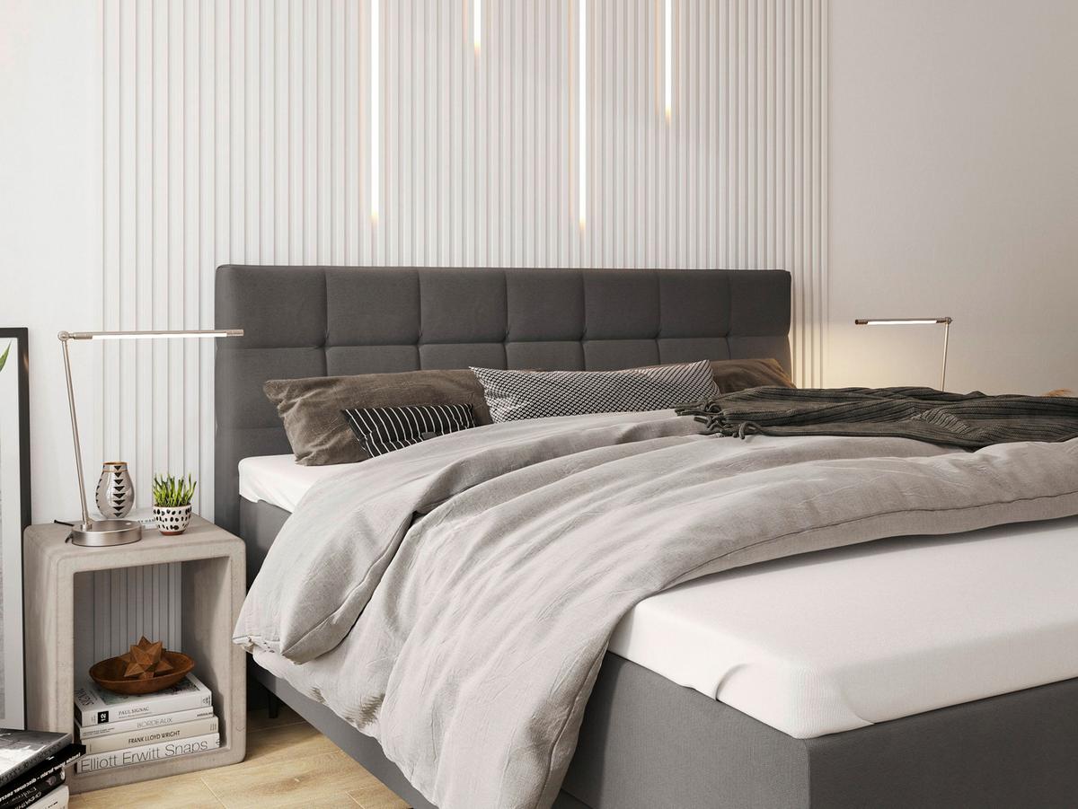 Boxspringbett mit Topper 180x200 Oregon - Dunkelgrau/Schwarz, KONVENTIONELL, Textil (180/200cm)