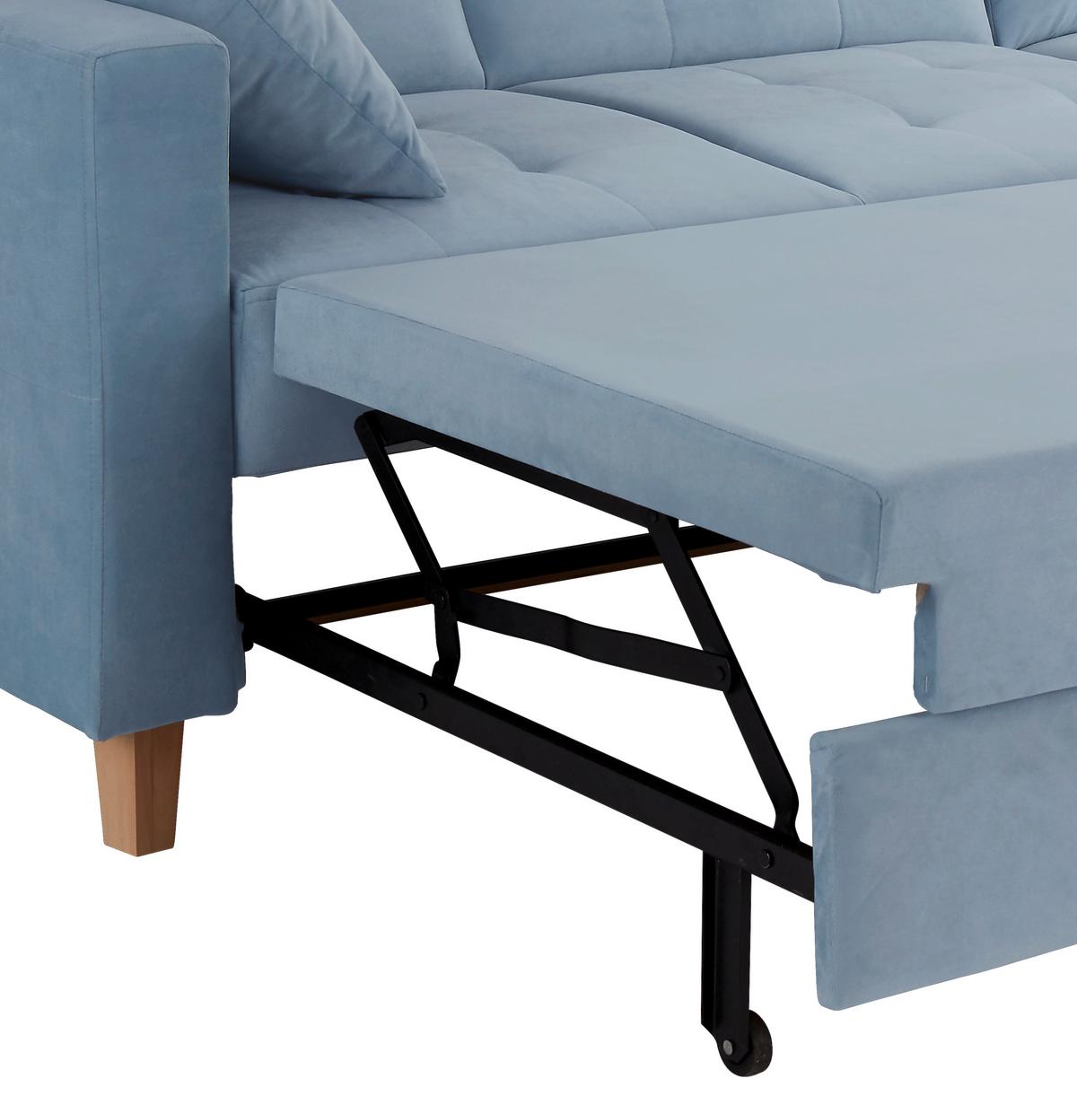 Rohová sedačka BJORN, obojstranná, svetlomodrý zamat - svetlomodrá/prírodná farba, Design, drevo/textil (231/160cm) - Luca Bessoni