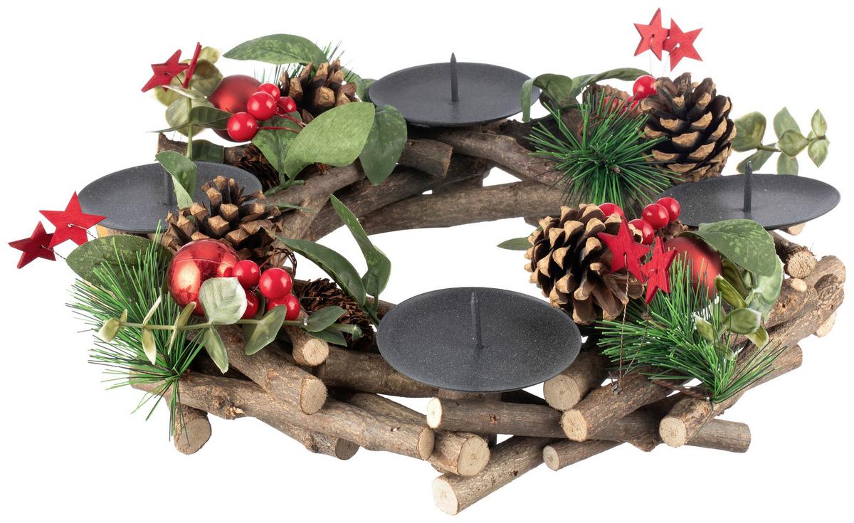 Adventi Koszorú Valentina - barna/piros, Konventionell, műanyag/természetes anyagok (30/8cm) - Luca Bessoni