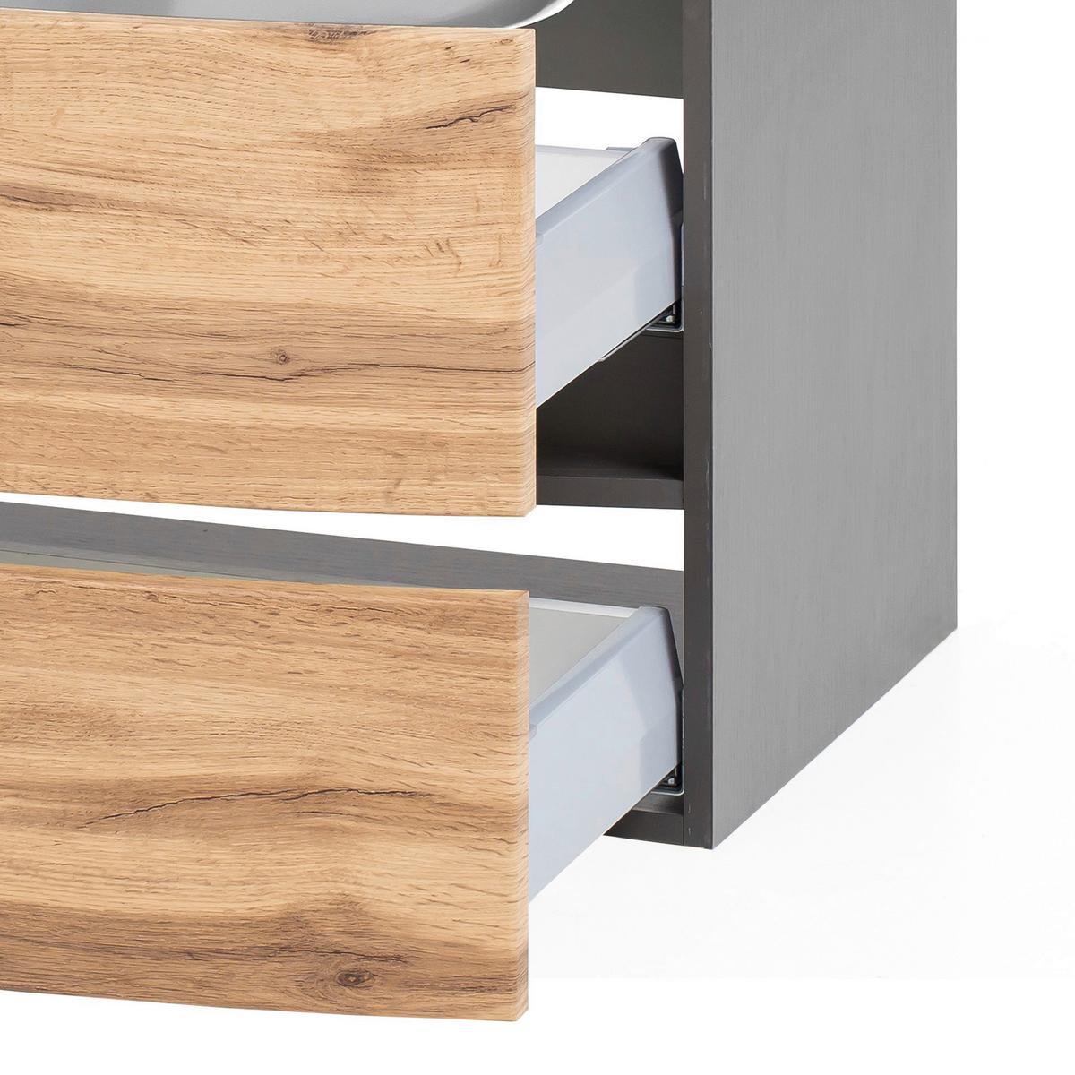 Waschbecken mit Unterschrank Kopenhagen B: 80 cm Grau/Eiche - Eichefarben/Graphitfarben, KONVENTIONELL, Glas/Holzwerkstoff (80cm) - Held