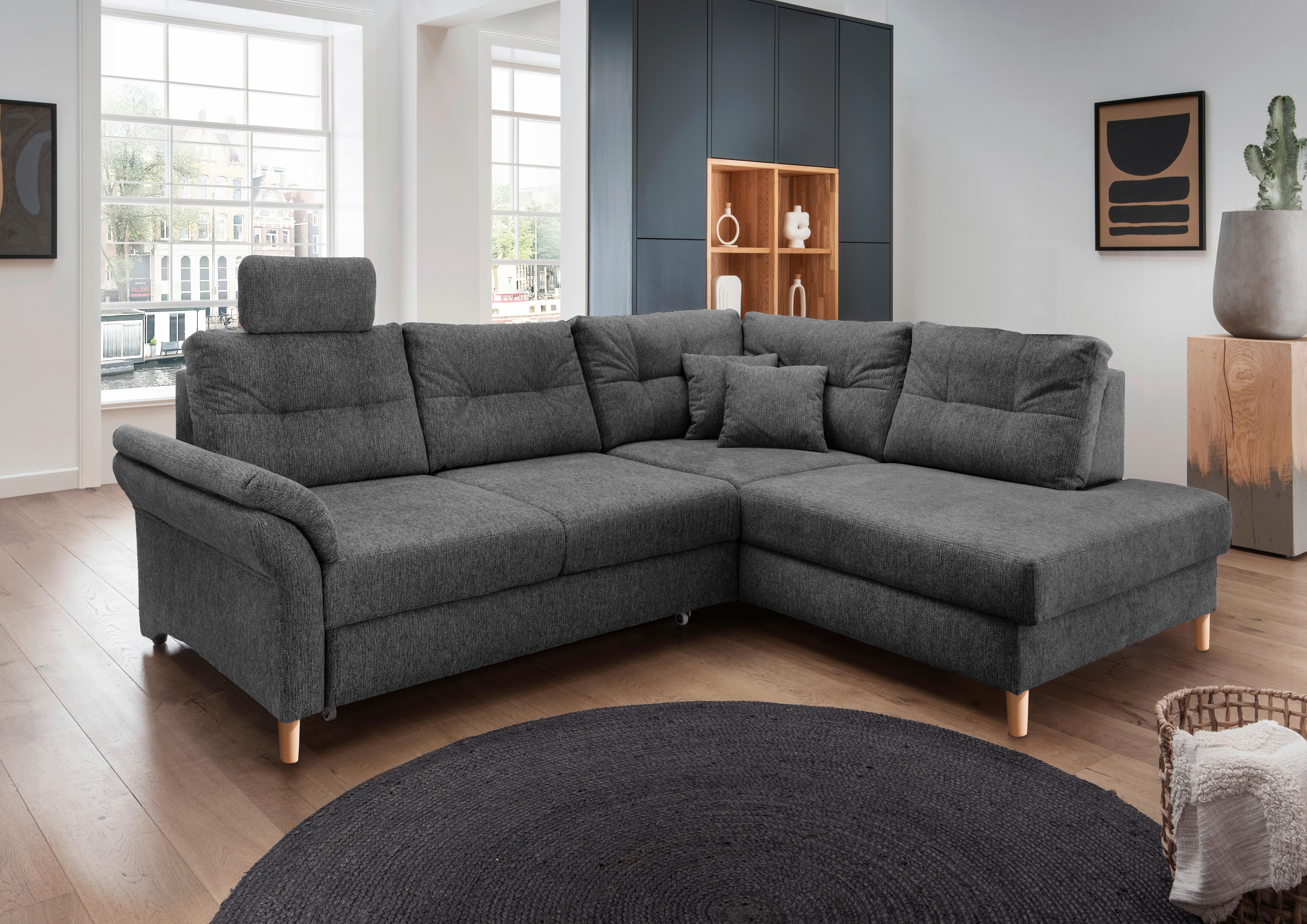 Ecksofa Brizzini Inkl. Bettkasten, Anthrazit, 264x206 - Anthrazit/Naturfarben, MODERN, Textil (264/206cm) - Livetastic