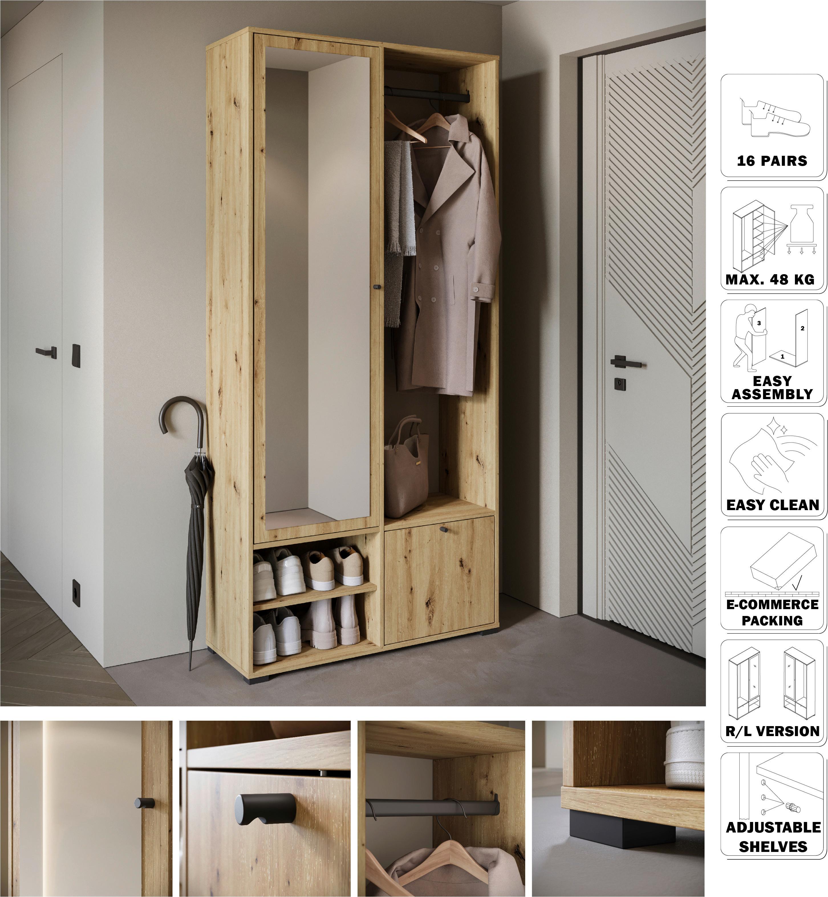 PREDSIEŇOVÝ NÁBYTOK DINO - dub artisan, Trend, kompozitné drevo (90/190/33cm) - MID.YOU