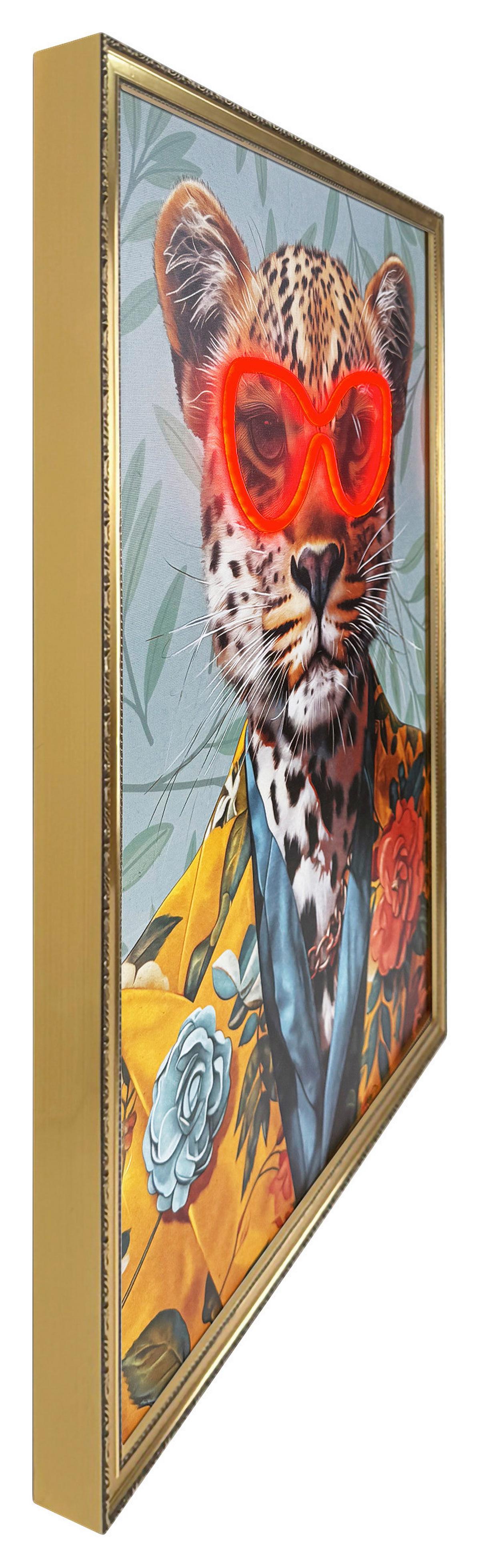 LED-Bild Neon Panther - Schwarz/Orange, Basics, Holzwerkstoff/Kunststoff (50/70/3,5cm)