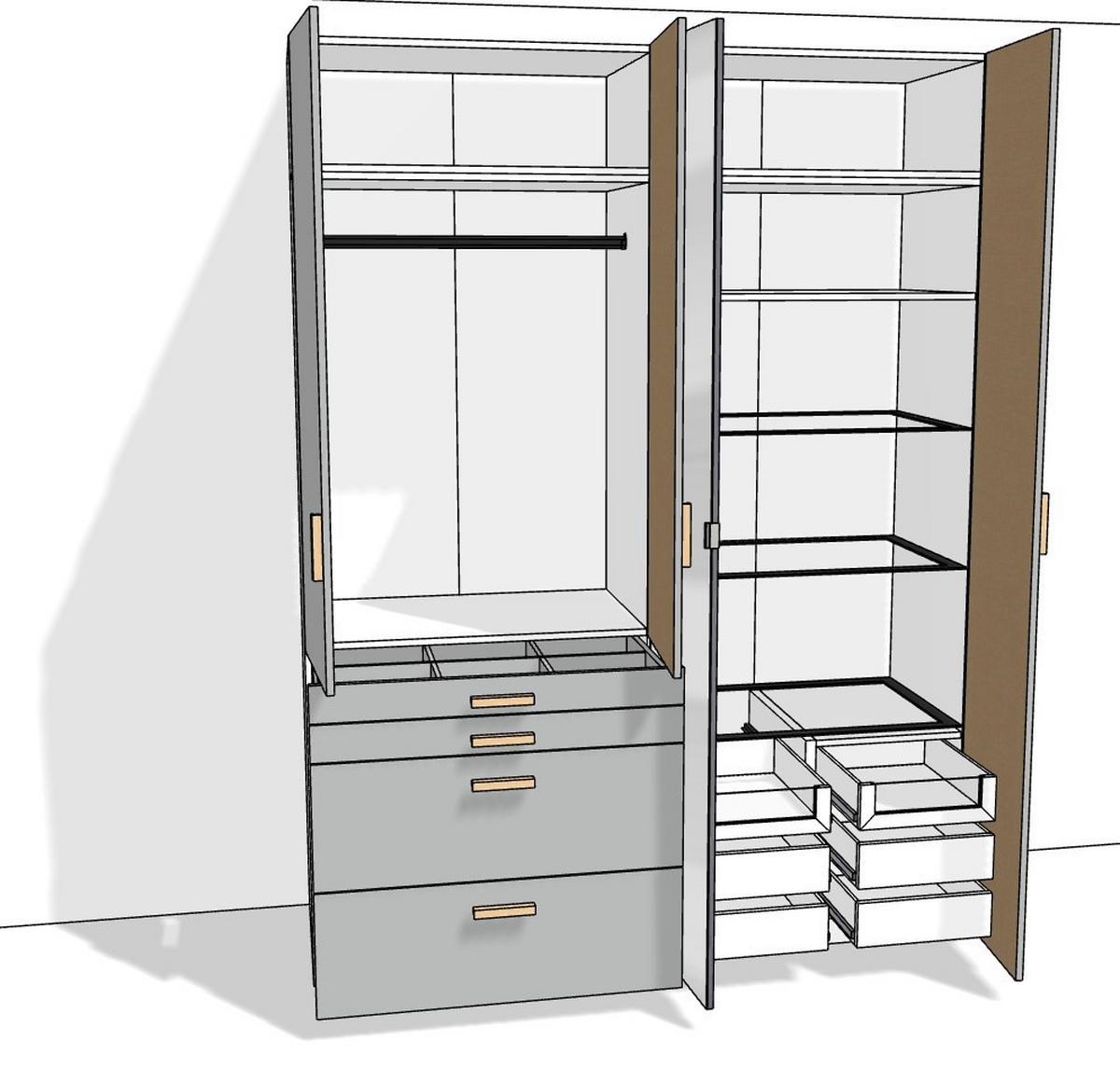 Kleiderschrank Unit 4trg, Maxihöhe - KONVENTIONELL (182,2/242,2/58,3cm) - Ondega