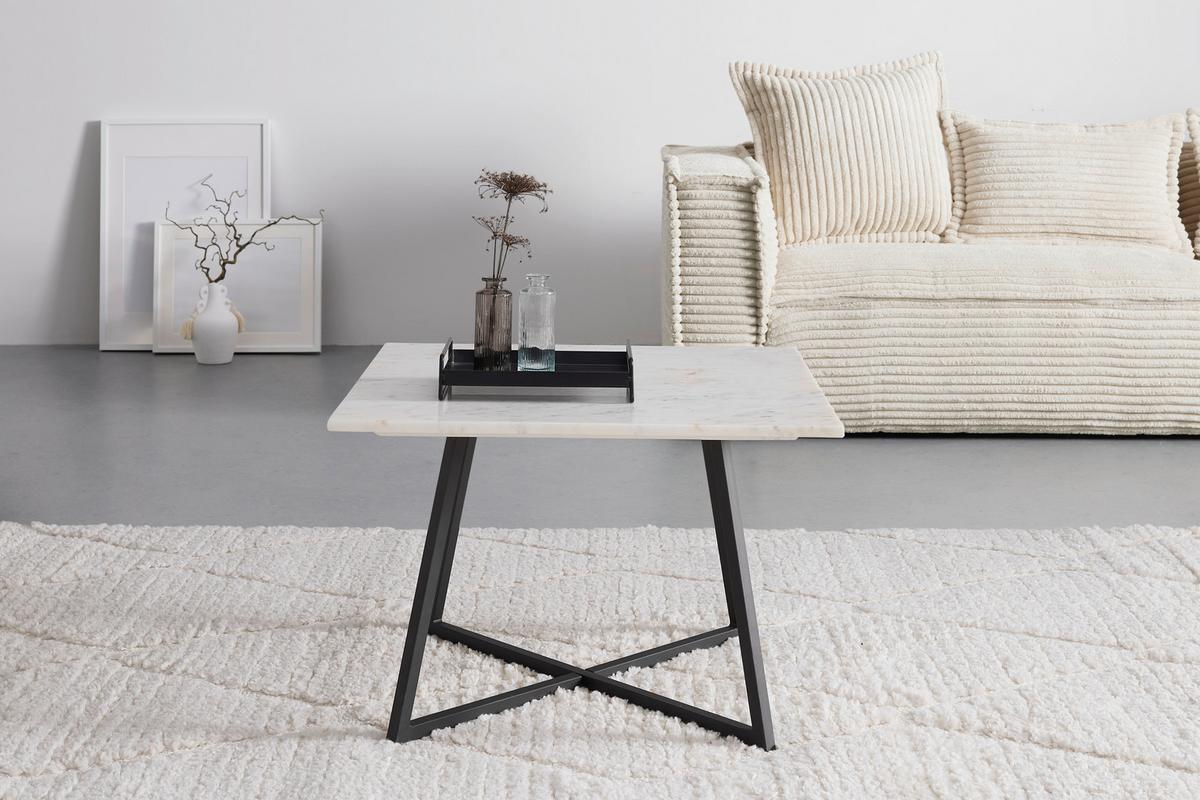 Konferenčný stolík MONTEVIDEO 65x65 - čierna/biela, Modern, kov/kameň (65/44/65cm) - Mömax