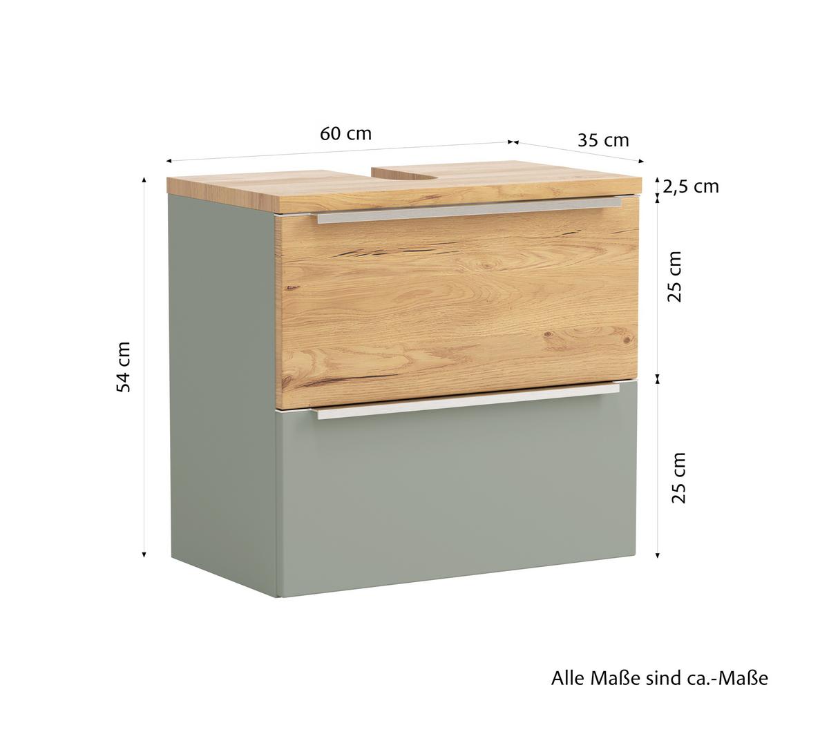 WASCHBECKENUNTERSCHRANK Schilfgrün/Wildeiche B: 60cm - Schilfgrün/Wildeiche, Trend, Holzwerkstoff (60/54/35cm) - Held