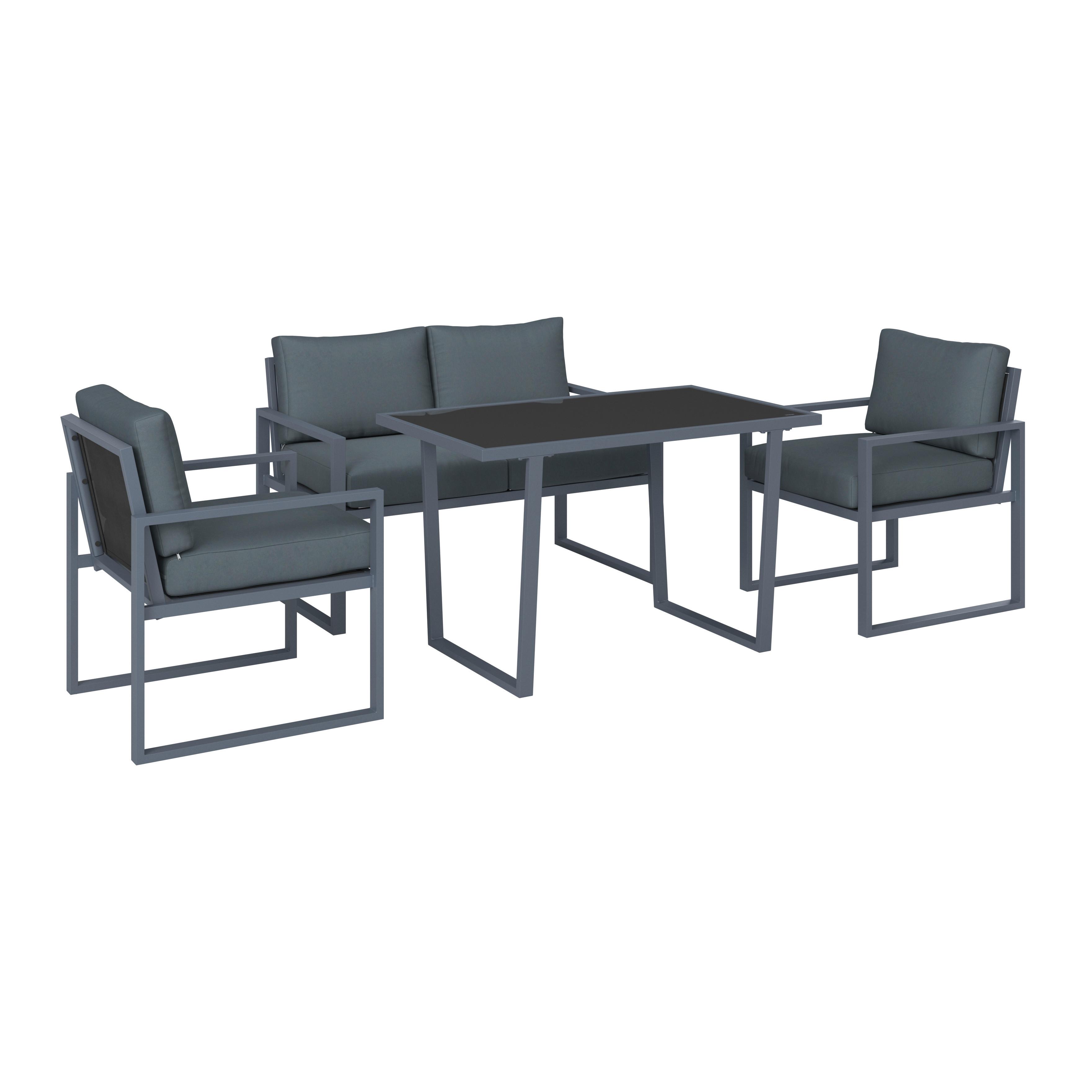 Loungegarnitur Prag - Dunkelgrau/Schwarz, MODERN, Glas/Textil - Beldano