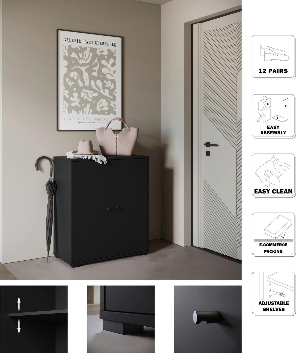 Schuhschrank Dino 014 Schwarz B: 70 cm - Schwarz, Basics, Holzwerkstoff (70/80/33cm) - P & B