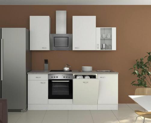 Kompakter Küchenblock in Weiß mit Geschirrspüler Kompakter Küchenblock in Weiß und mit Geschirrspüler