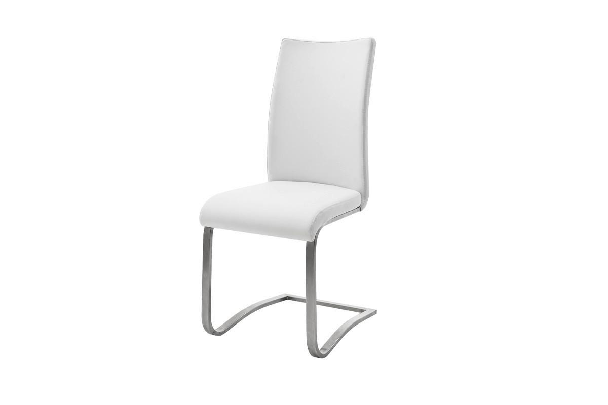 Schwingstuhl Arco 2 Leder Weiß B: 43 cm - Edelstahlfarben/Weiß, KONVENTIONELL, Leder/Metall (43/102/52cm)