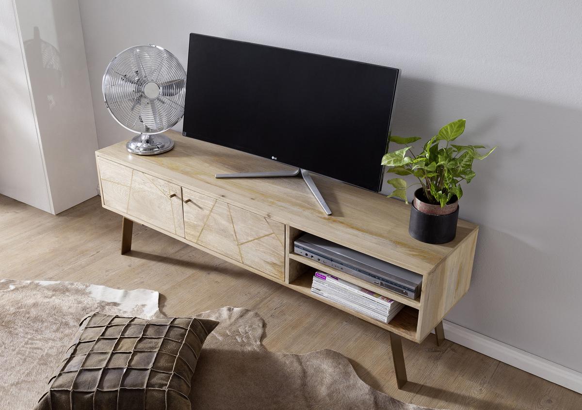 Nízka komoda pod TV Sikar š:145cm masív - hnedá/zlatá, Design, kov/drevo (145/47/35cm) - MID.YOU