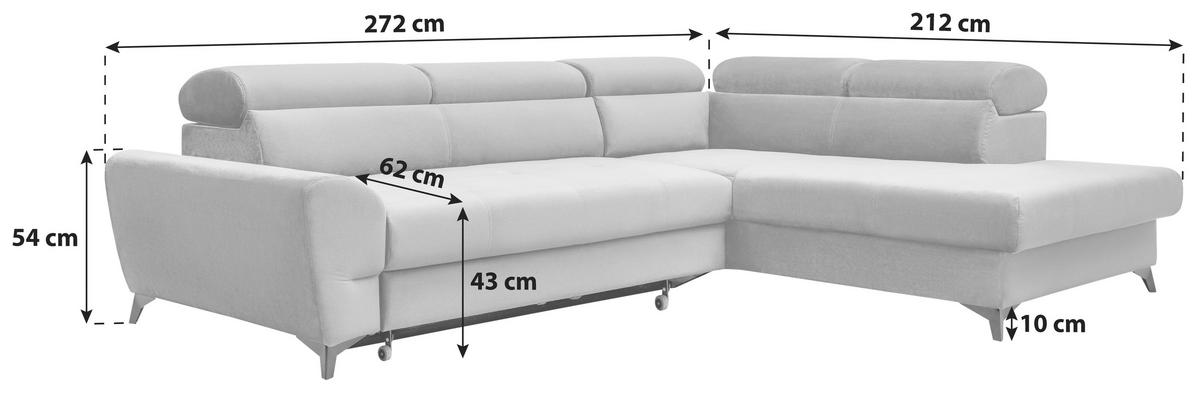 Ecksofa Mit Bettkasten Swan + Bettfunktion Blau Velours - Blau/Schwarz, MODERN, Textil (272/212cm) - MID.YOU