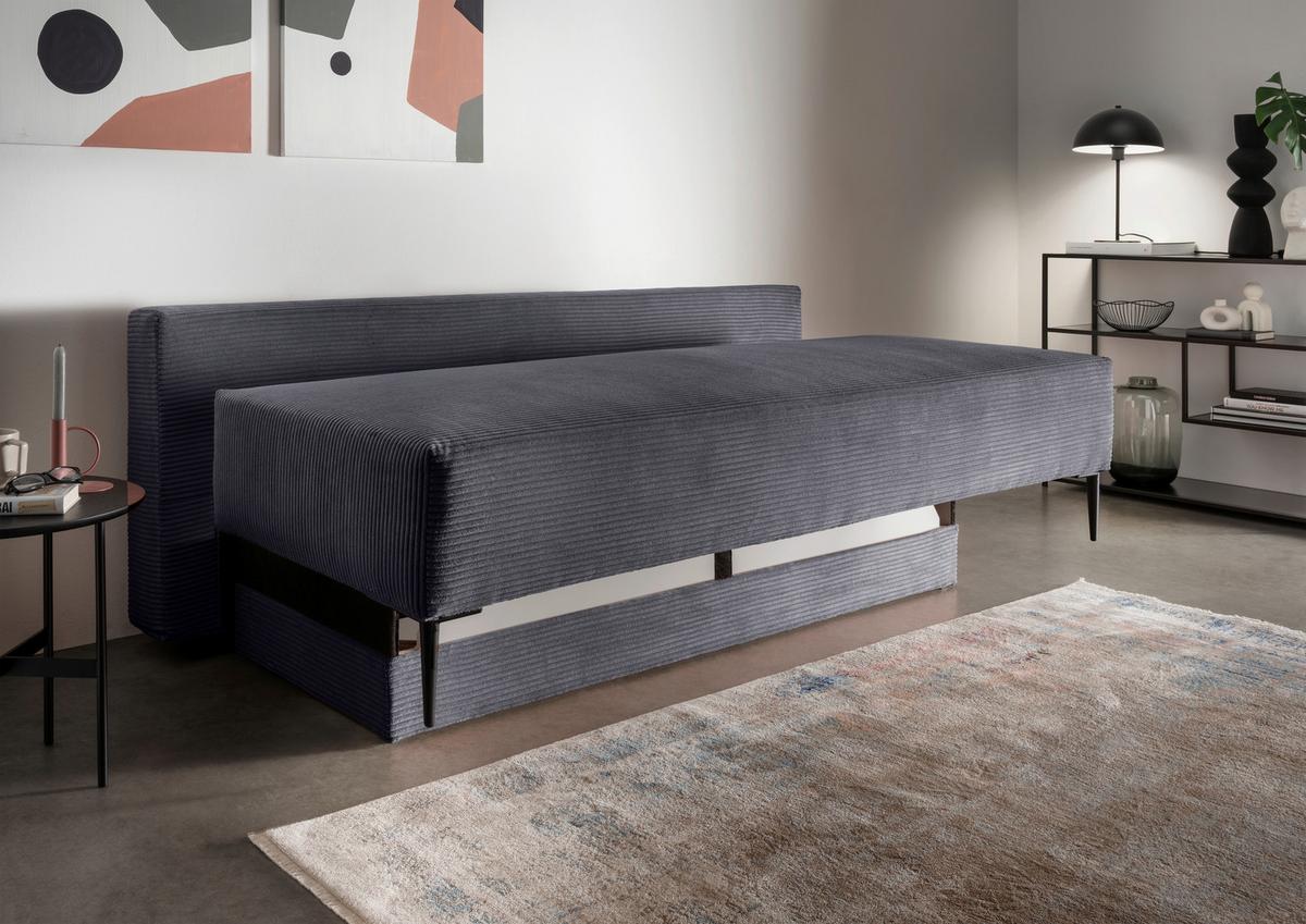 Schlafsofa Petri Grau Cord, Rücken Echt B: 198 cm - Schwarz/Grau, MODERN, Textil (198/90/100cm) - Livetastic