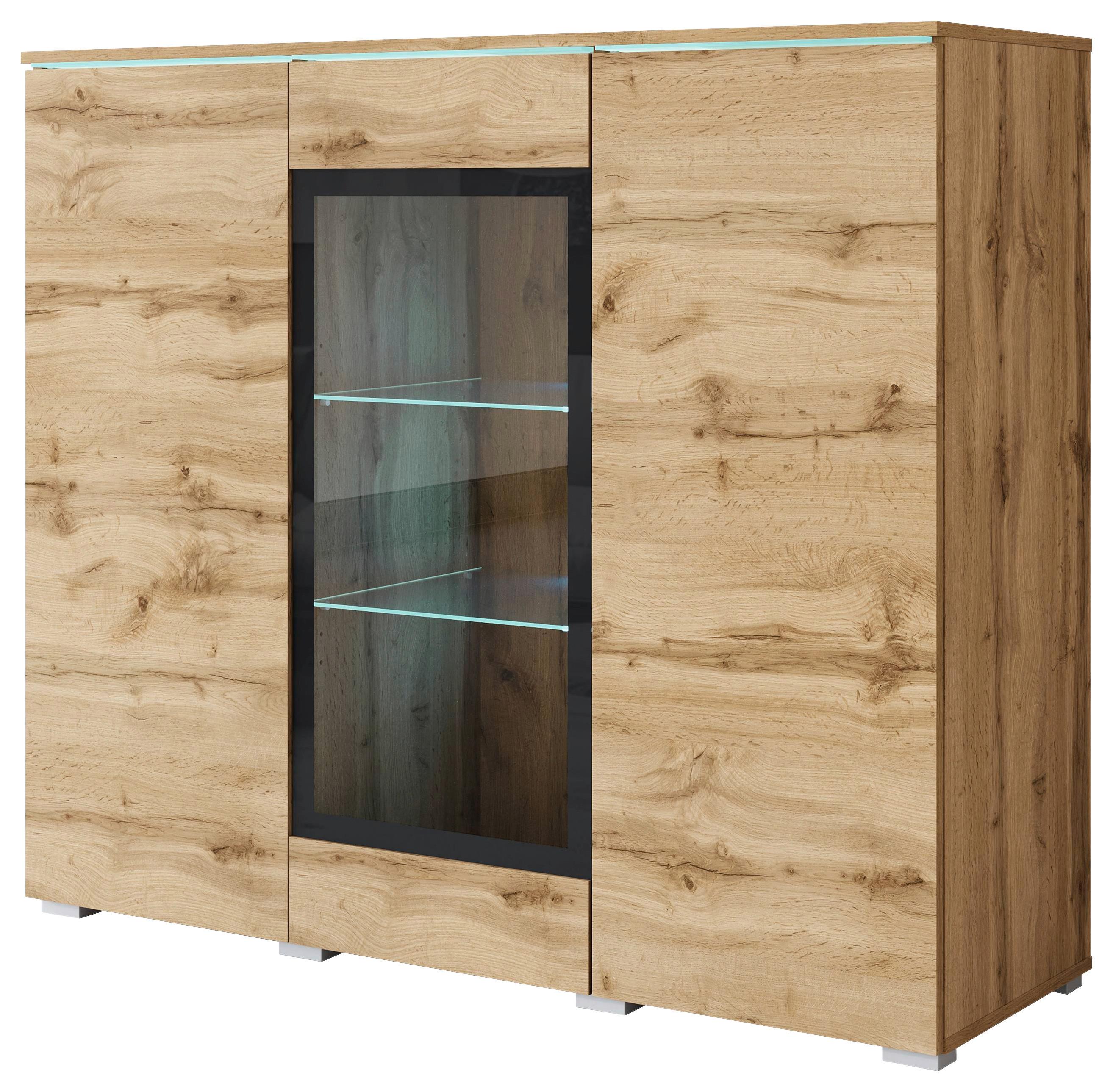 Highboard Vera Wotan Eiche Dekor B: 120 Cm - Eiche Wotan/Grau, Trend, Glas/Holzwerkstoff (120/102,3/39,5cm) - P & B